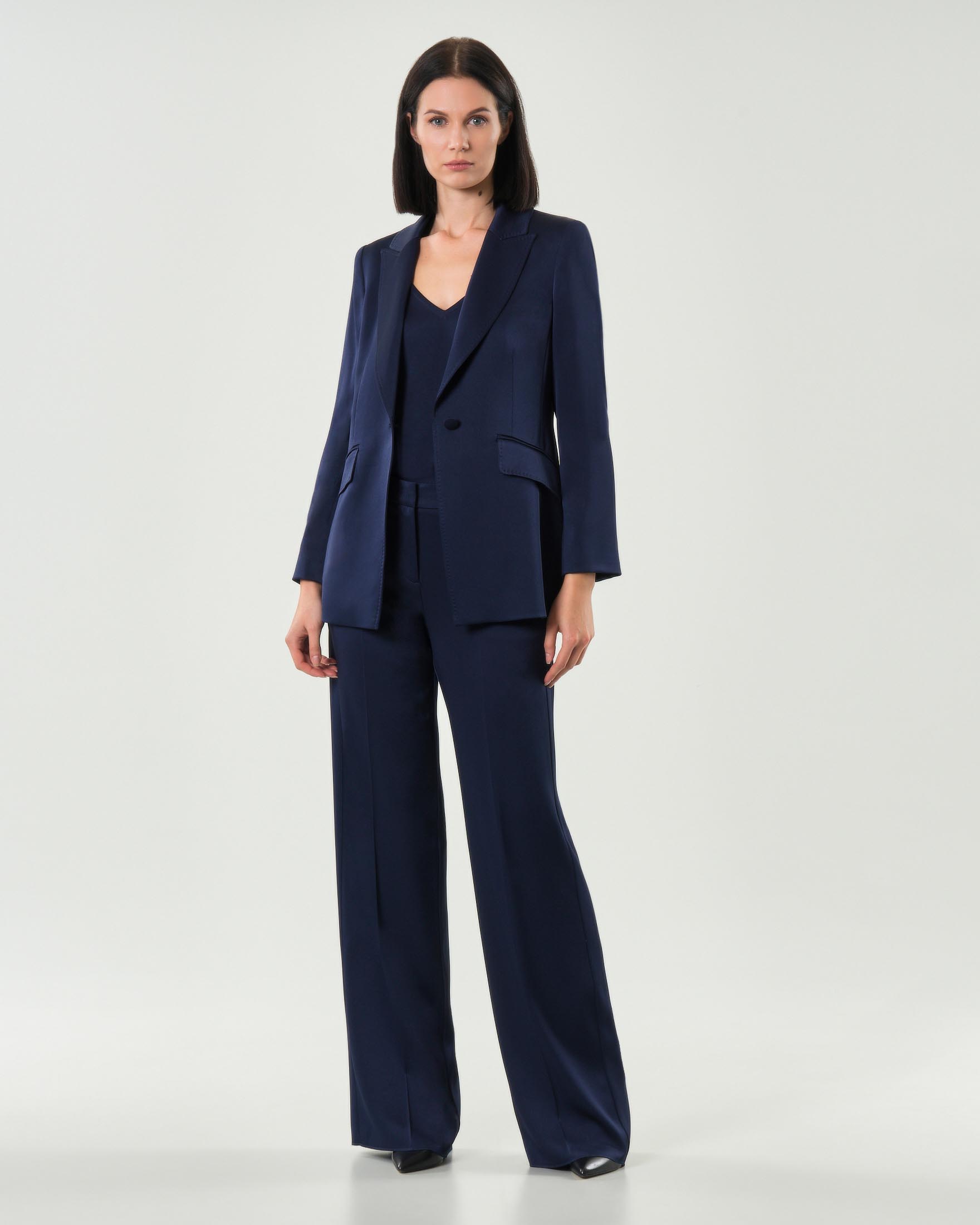 Pantaloni palazzo Marella in raso blu