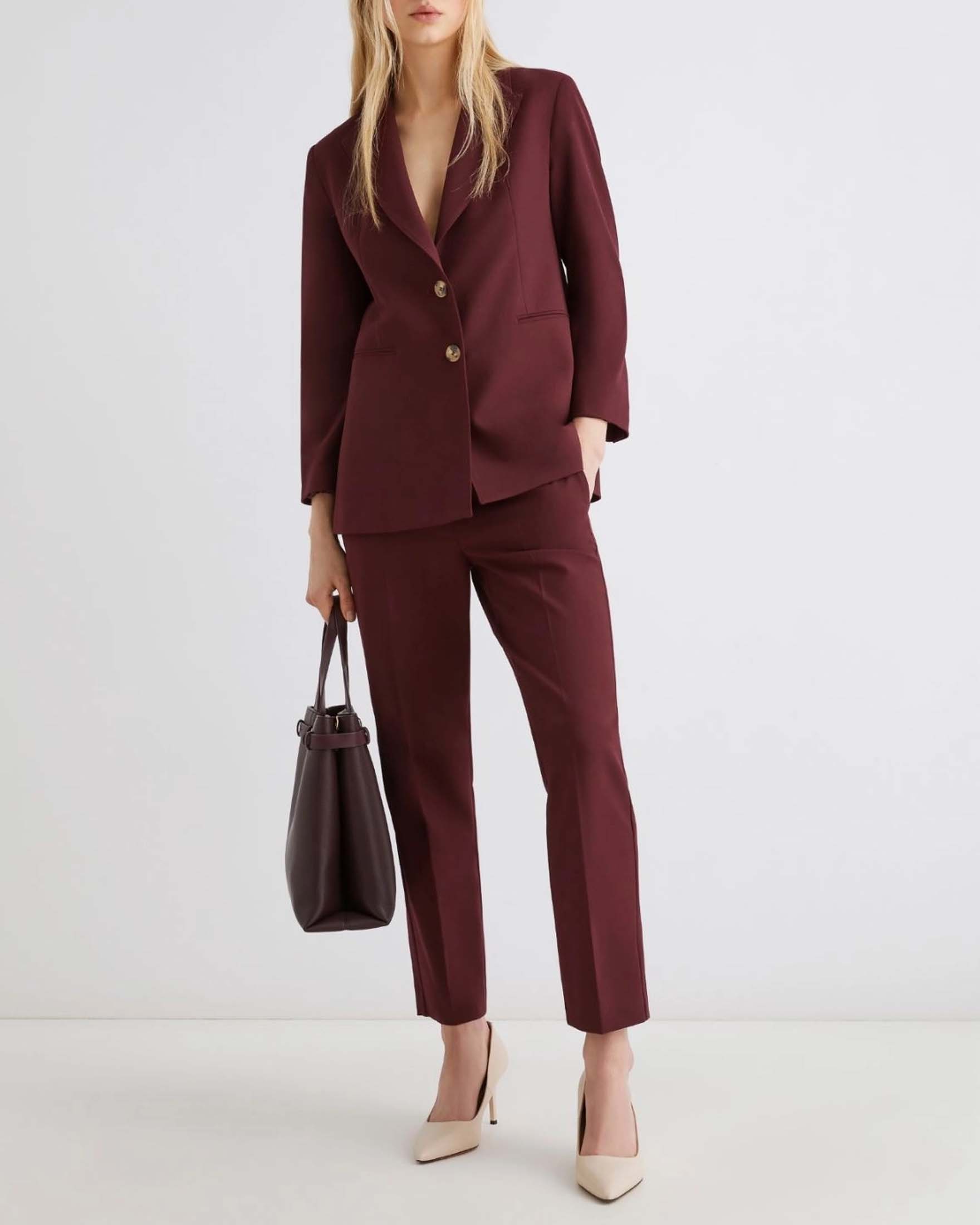 Pantaloni bordeaux Marella in tela di misto viscosa stretch dalla linea dritta