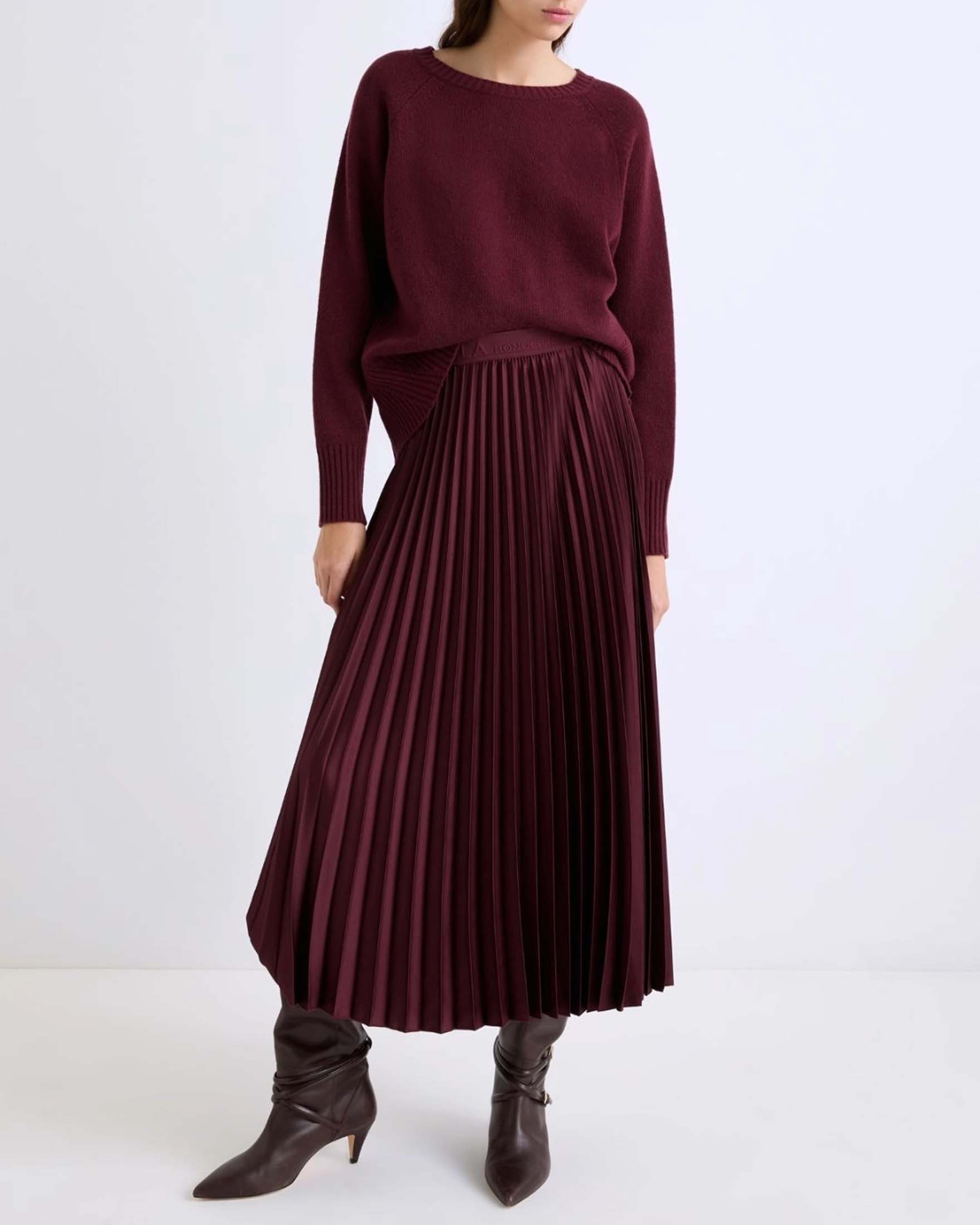 Gonna lunga bordeaux plissè Marella MONOCHROME con fascia elasticizzata in vita con scritta logo