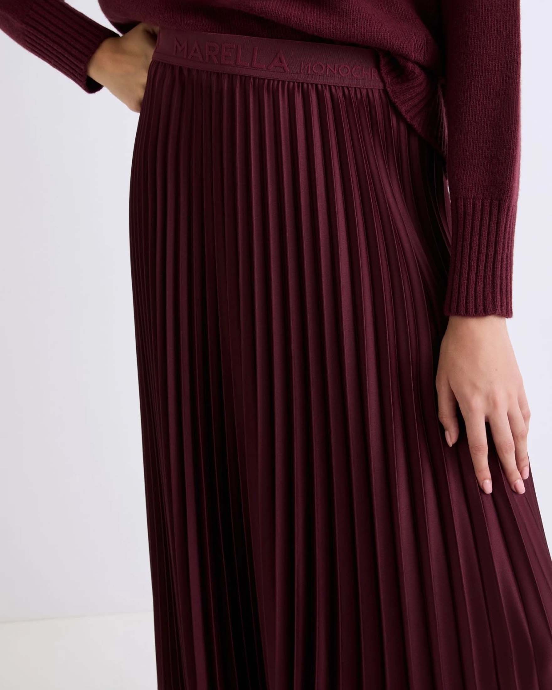 Gonna lunga bordeaux plissè Marella MONOCHROME con fascia elasticizzata in vita con scritta logo image