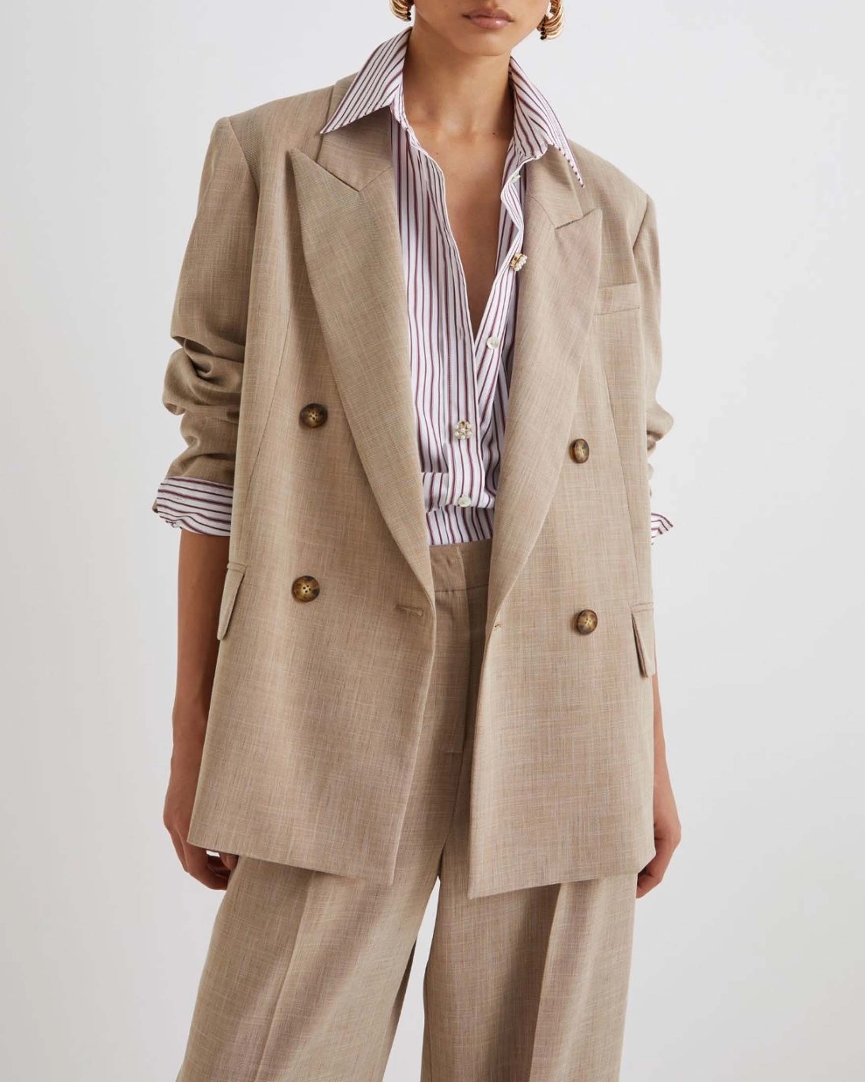 Blazer beige doppiopetto Marella tasmania di misto viscosa dalla linea over