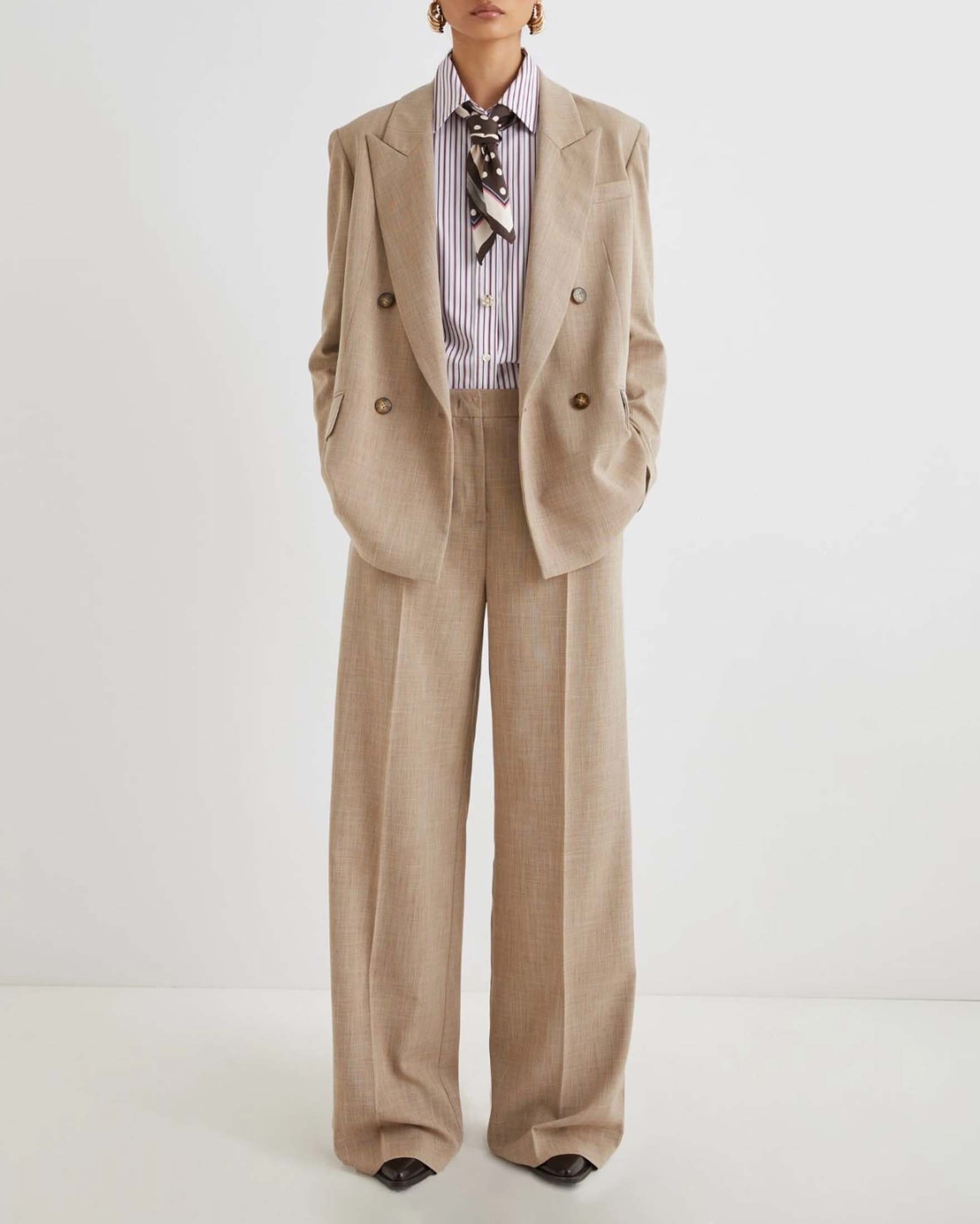 Pantaloni beige Marella in tasmania di misto viscosa stretch dalla linea wide