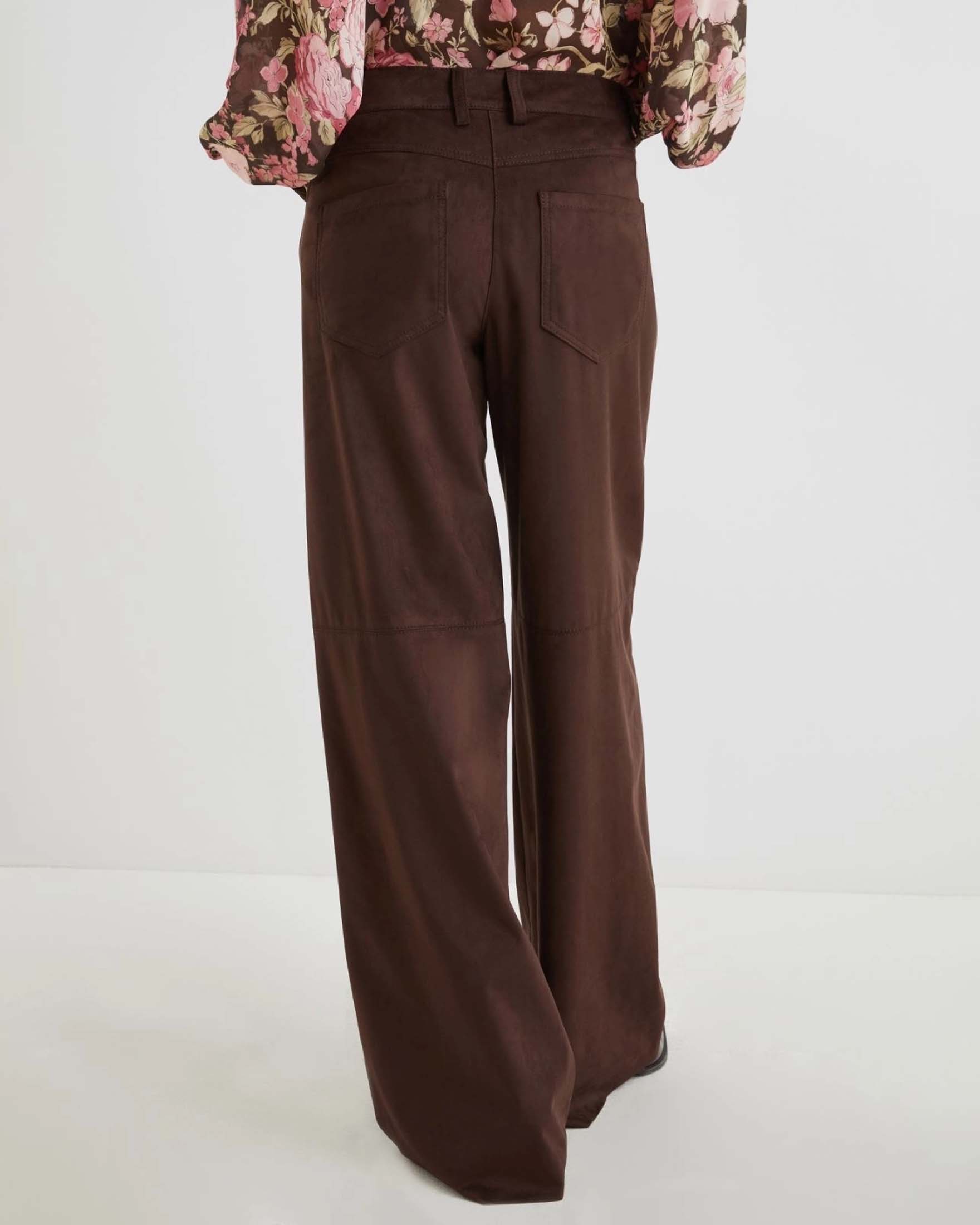 Pantaloni wide marroni Marella in jersey effetto suede