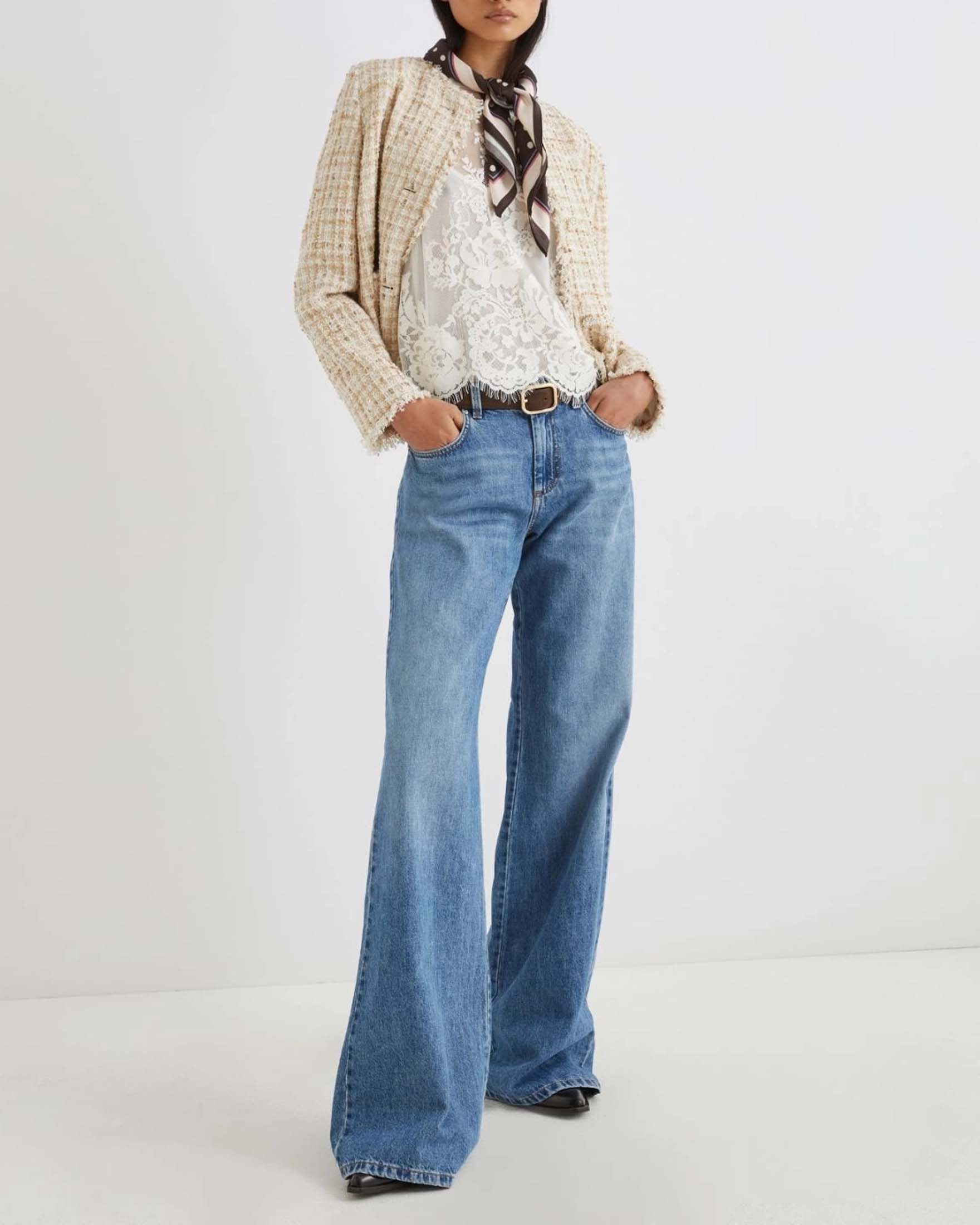 Giacca corta avorio Marella in stuoia tinto filo con lamé e paillettes con bottoni gioiello image