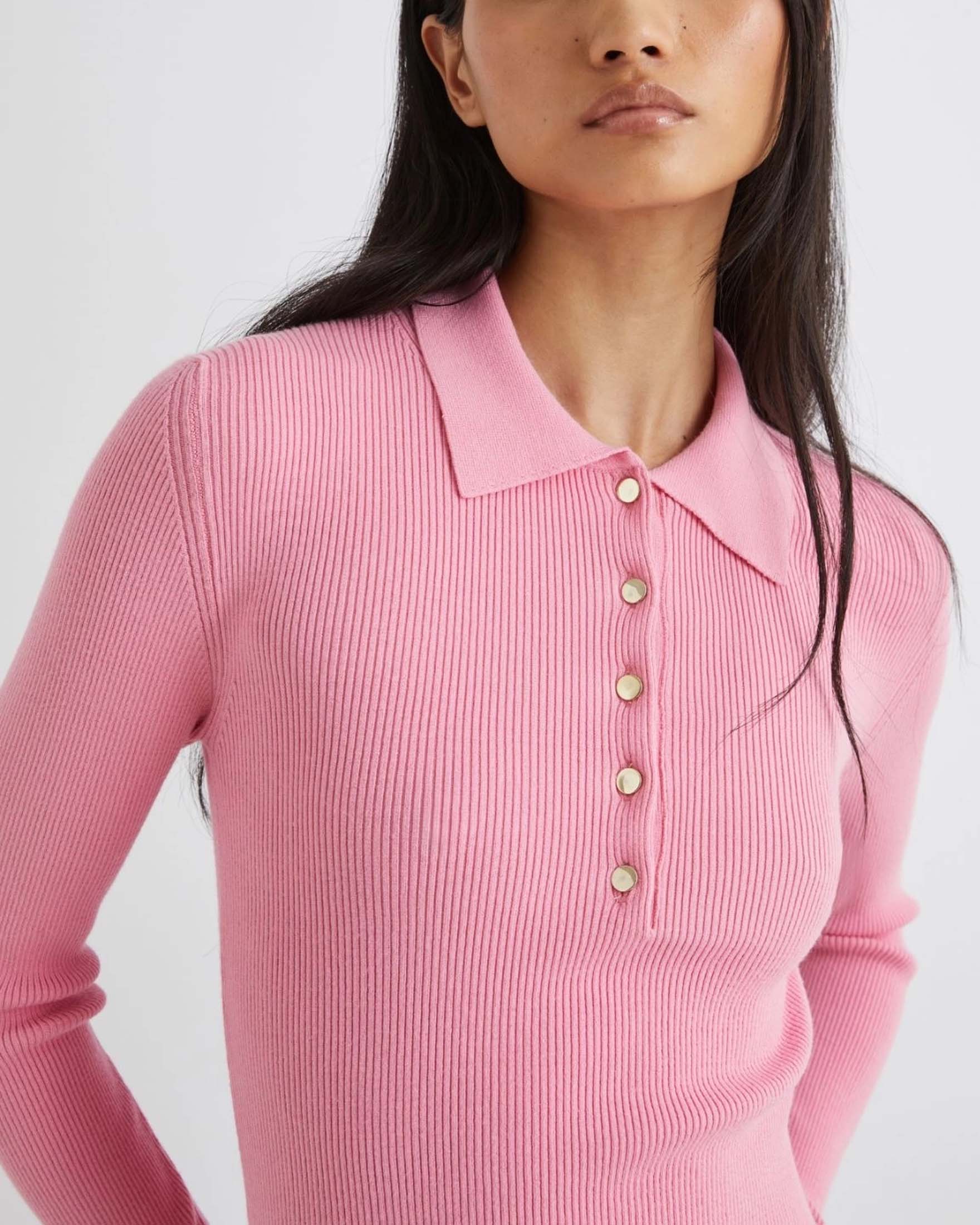 Polo rosa bubble Marella a costine in viscosa con bottoni dorati in metallo image