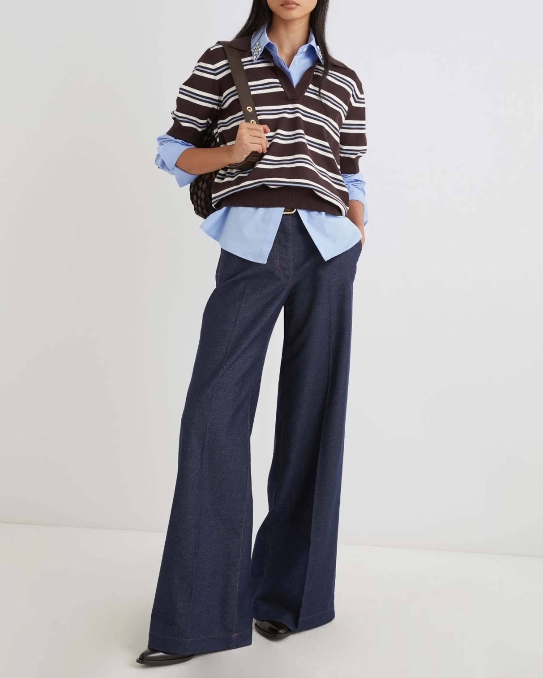 Polo bordeaux a maniche corte Marella in misto viscosa a righe bianche image