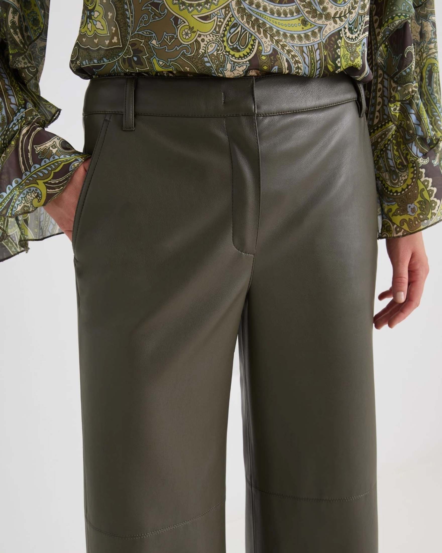 Pantaloni verde khaki Marella in similpelle dalla linea wide