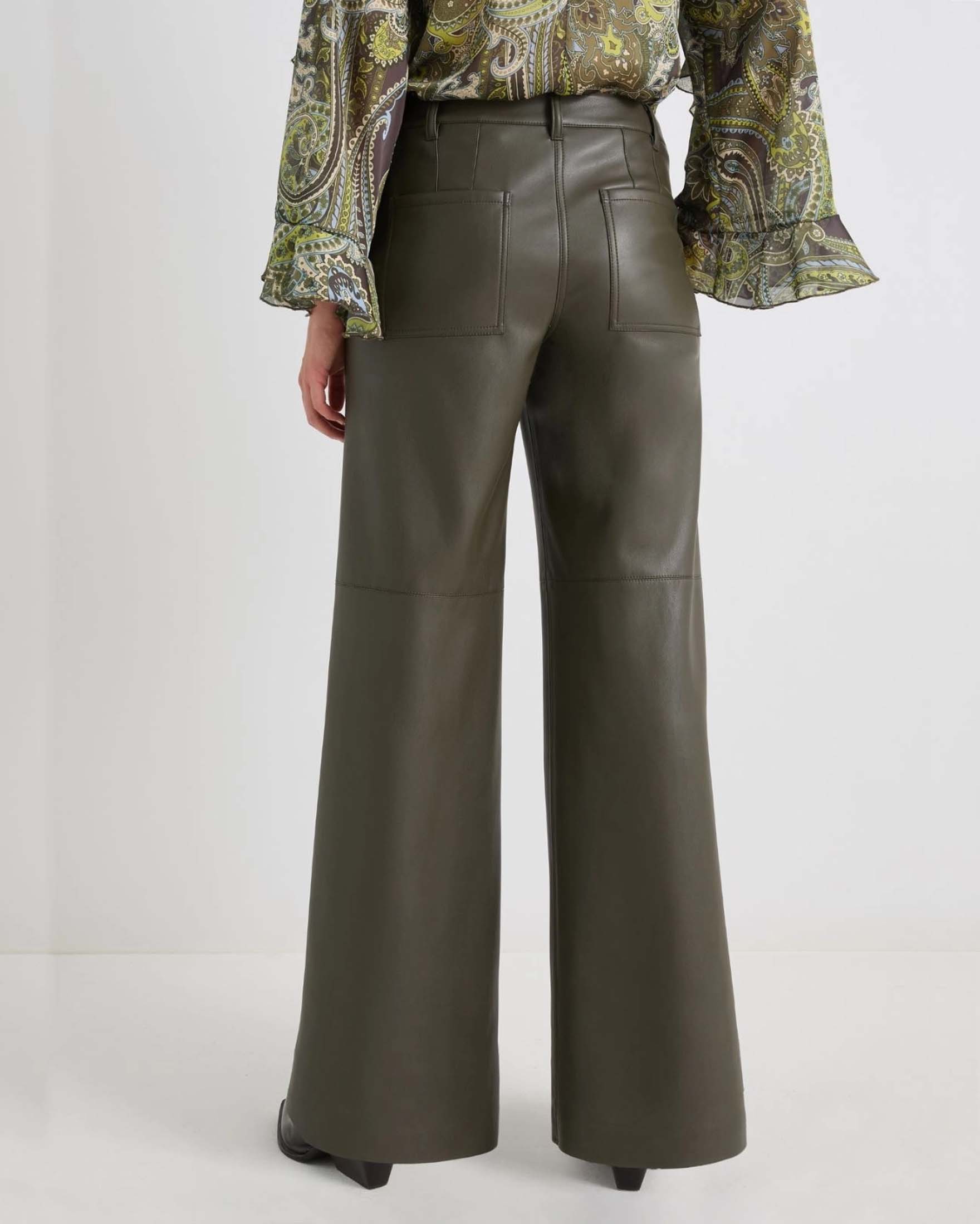 Pantaloni verde khaki Marella in similpelle dalla linea wide