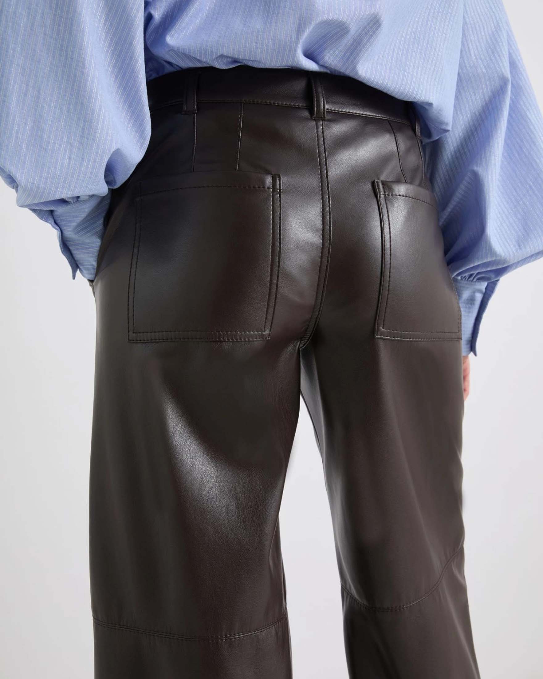 Pantaloni marroni Marella in similpelle dalla linea wide image