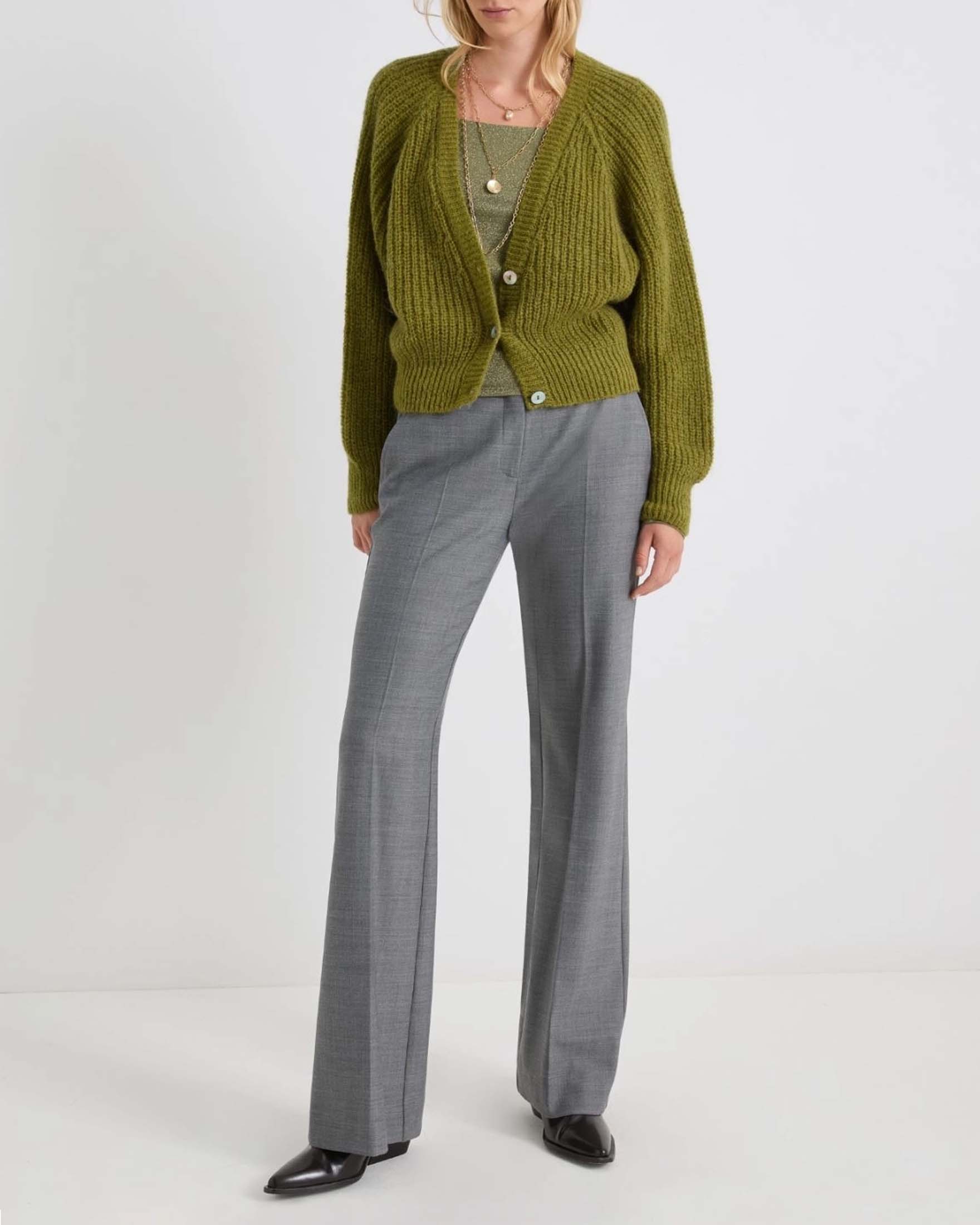 T-shirt verde Marella in lurex di viscosa con maniche lunghe e scollo squadrato image