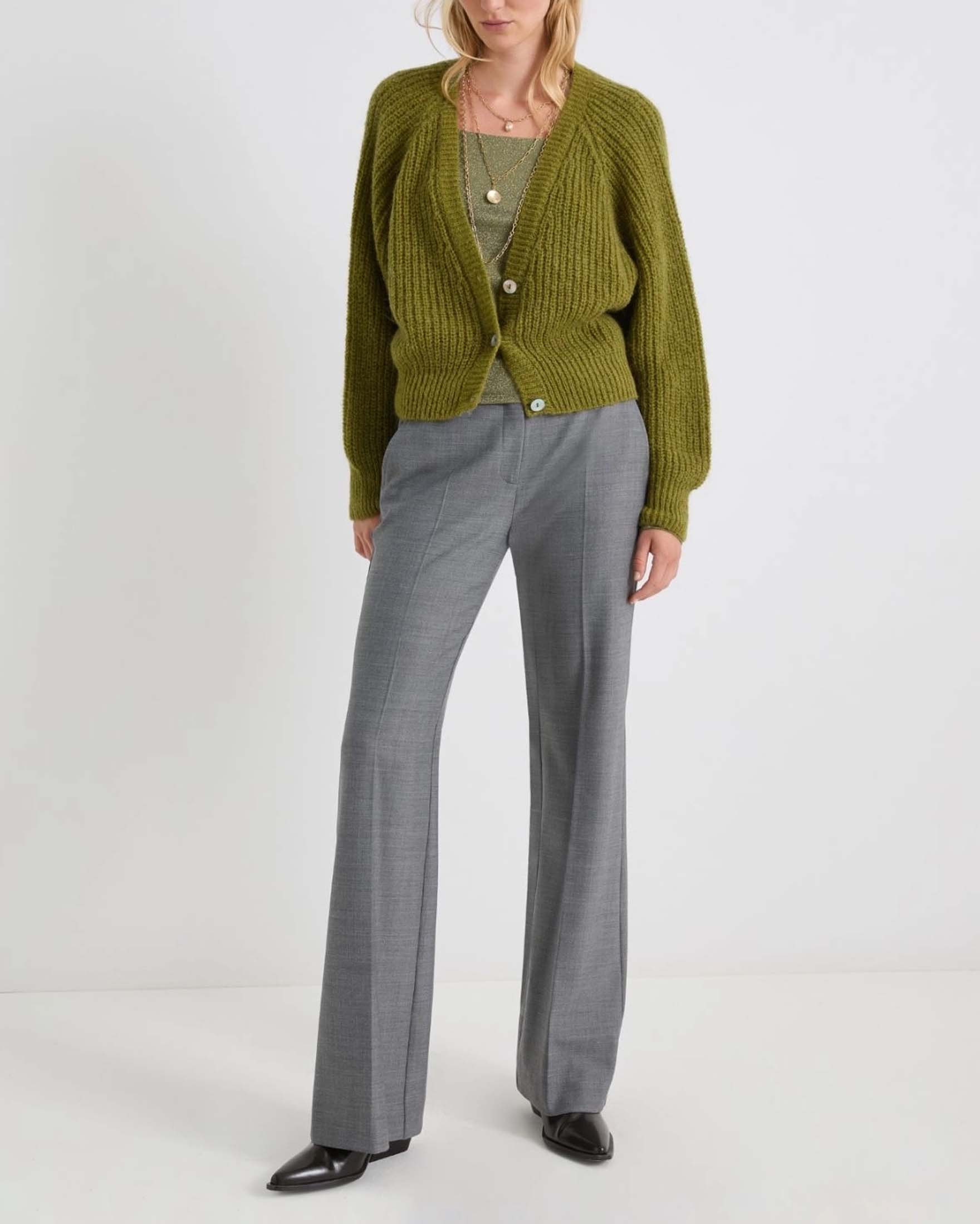 Cardigan verde Marella in misto alpaca a coste con scollo a V image