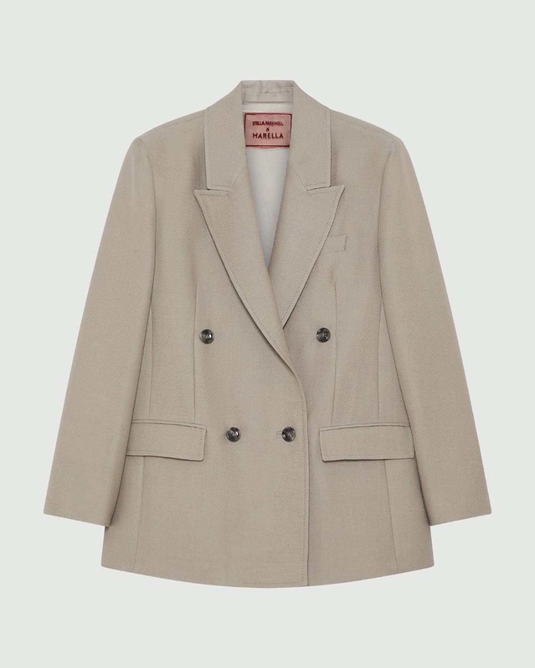 Giacca greige doppiopetto Stella x Marella in sablè di misto lana