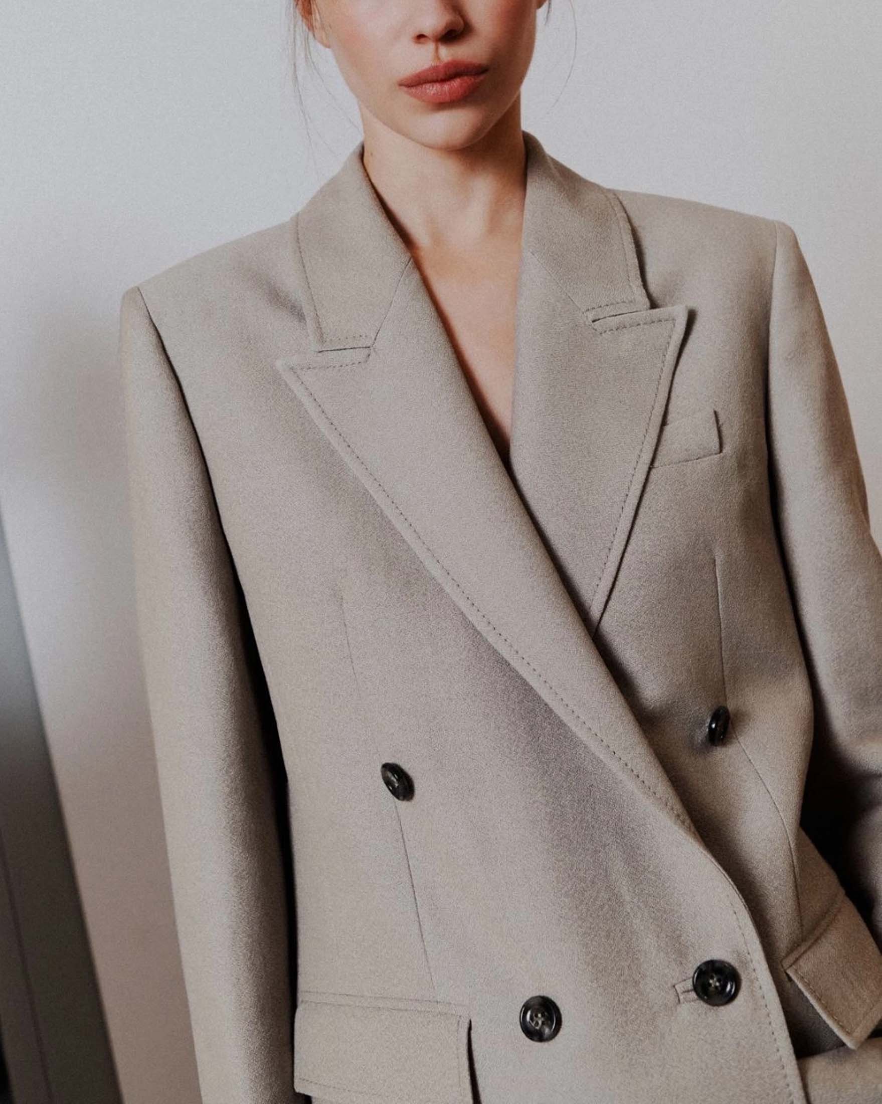 Giacca greige doppiopetto Stella x Marella in sablè di misto lana image