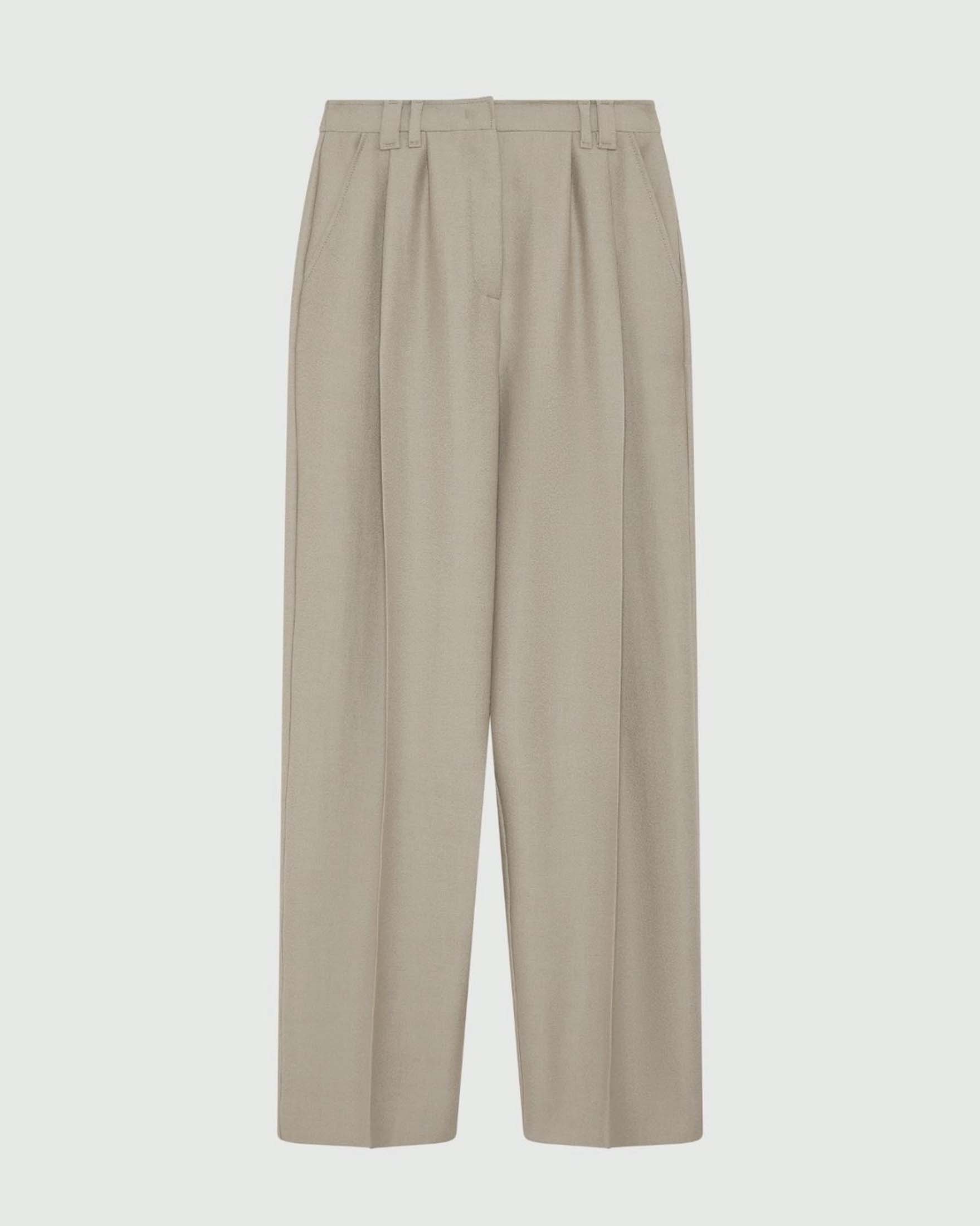 Pantaloni ampi greige Stella x Marella in sablè di misto lana con doppia pinces in vita