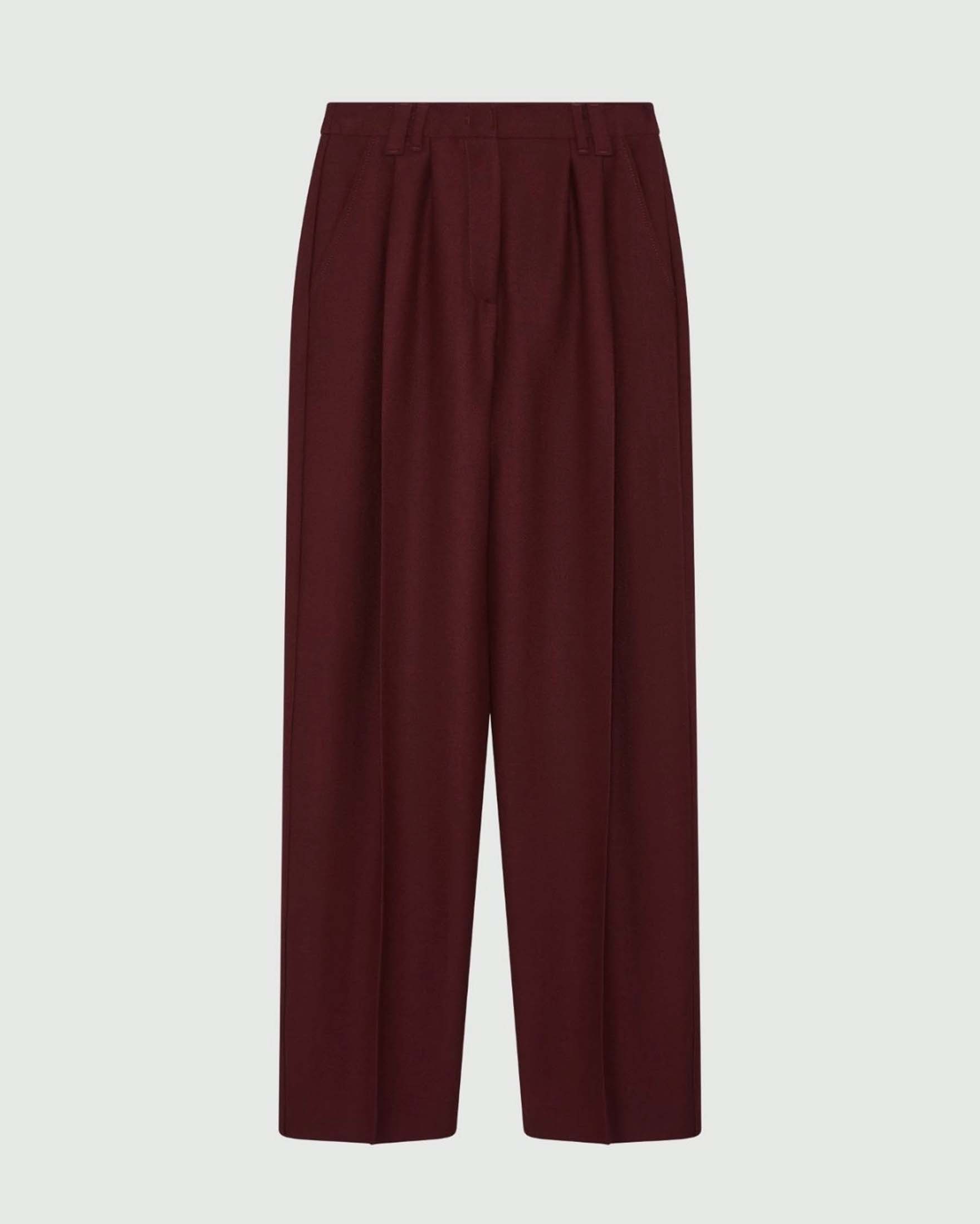 Pantaloni ampi bordeaux Stella x Marella in sablè di misto lana con doppia pinces in vita