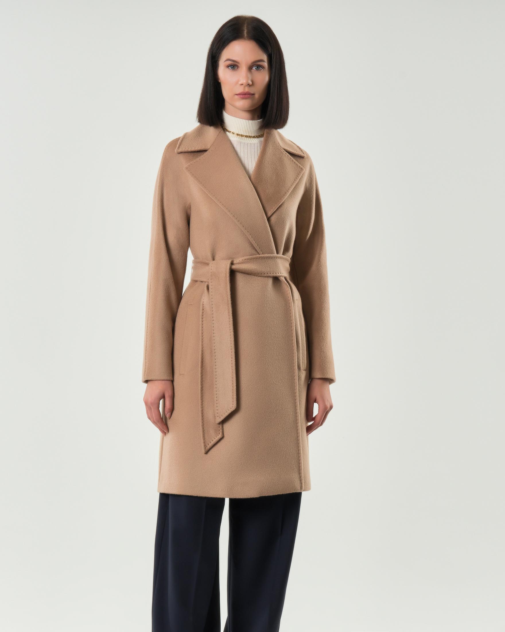 Cappotto color cammello a vestaglia Max Mara Studio in drap di
