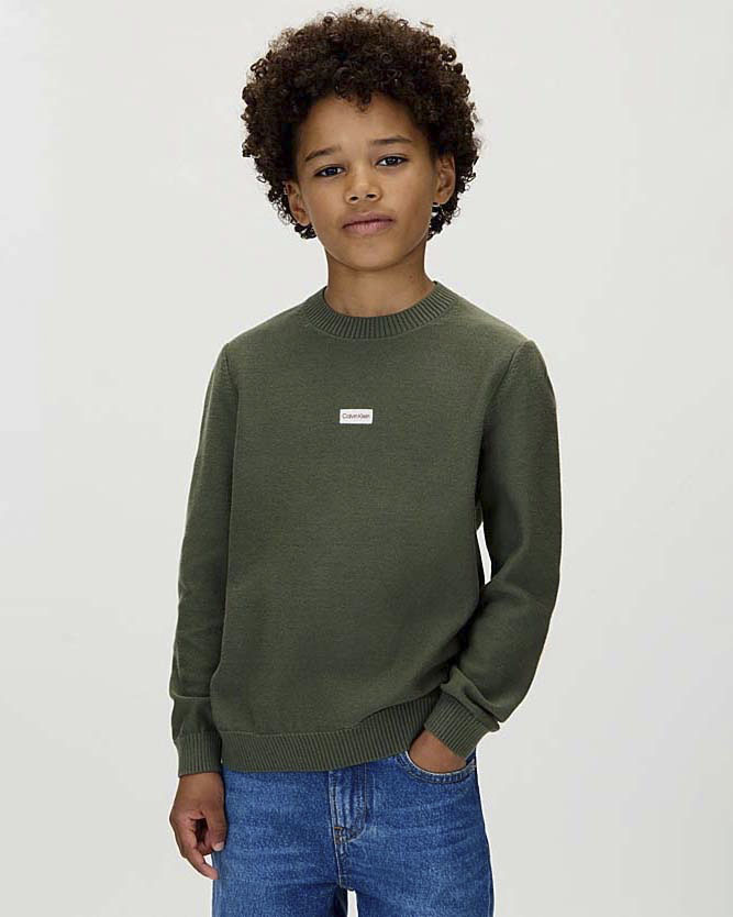 Maglioncino Calvin Klein verde militare in puro cotone con mini patch logo