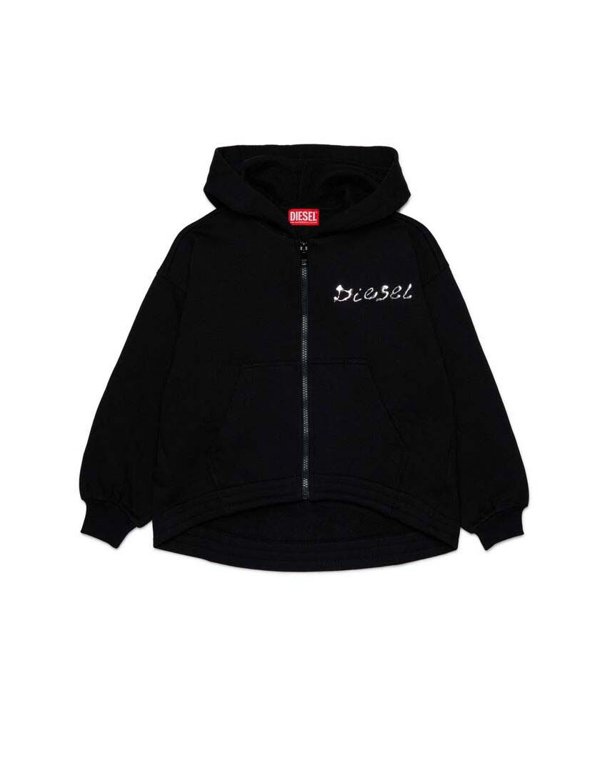 Felpa Diesel nera con cappuccio e logo argento