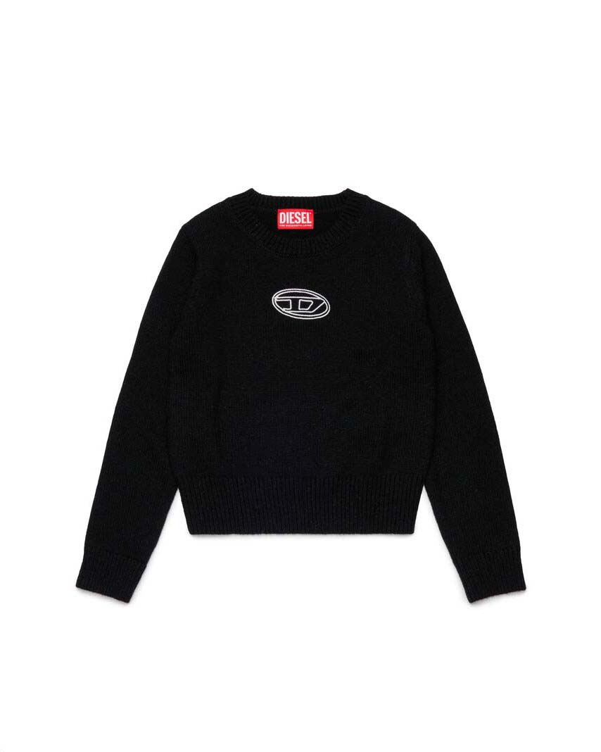 Maglia nera Diesel in misto viscosa con logo oval D bianco