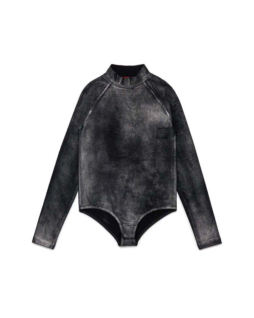 Body Disel nero laminato in cotone stretch con collo mock