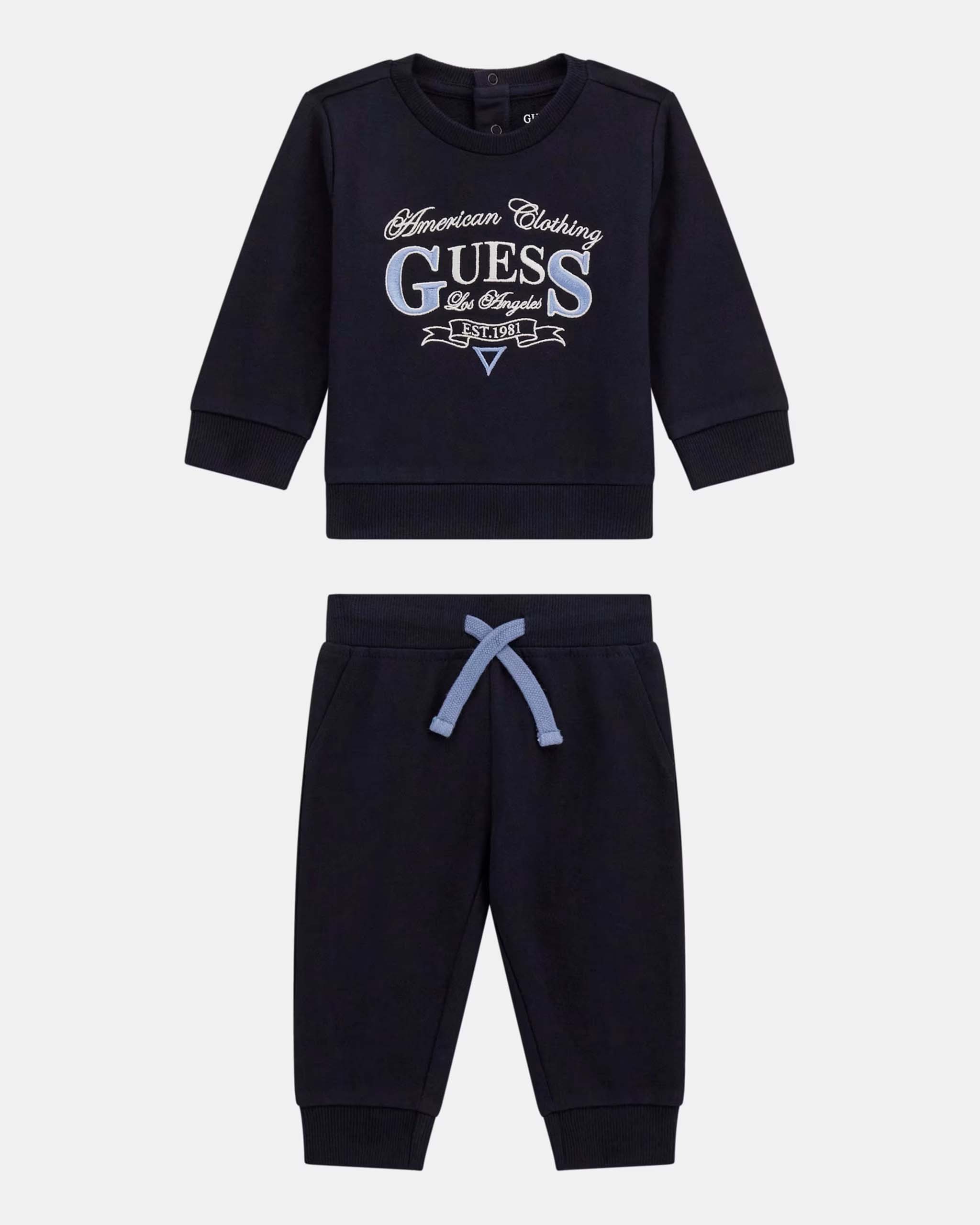Completo maglia e pantalone Guess blu in felpa di puro cotone