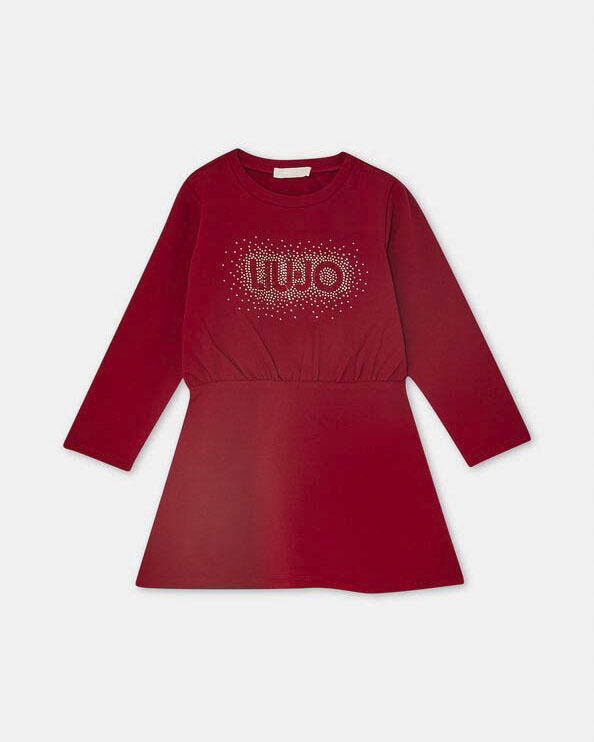 Abito Liu Jo rosso fit and flare a maniche lunghe con logo strass image