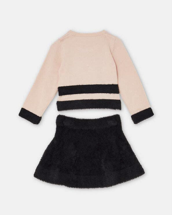 Completo Liu Jo maglioncino e gonna rosa e nera in tessuto pelosetto image