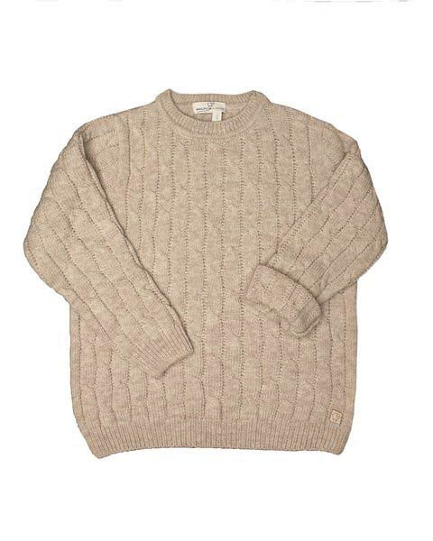 Maglia beige in pura lana con lavorazione a trecce