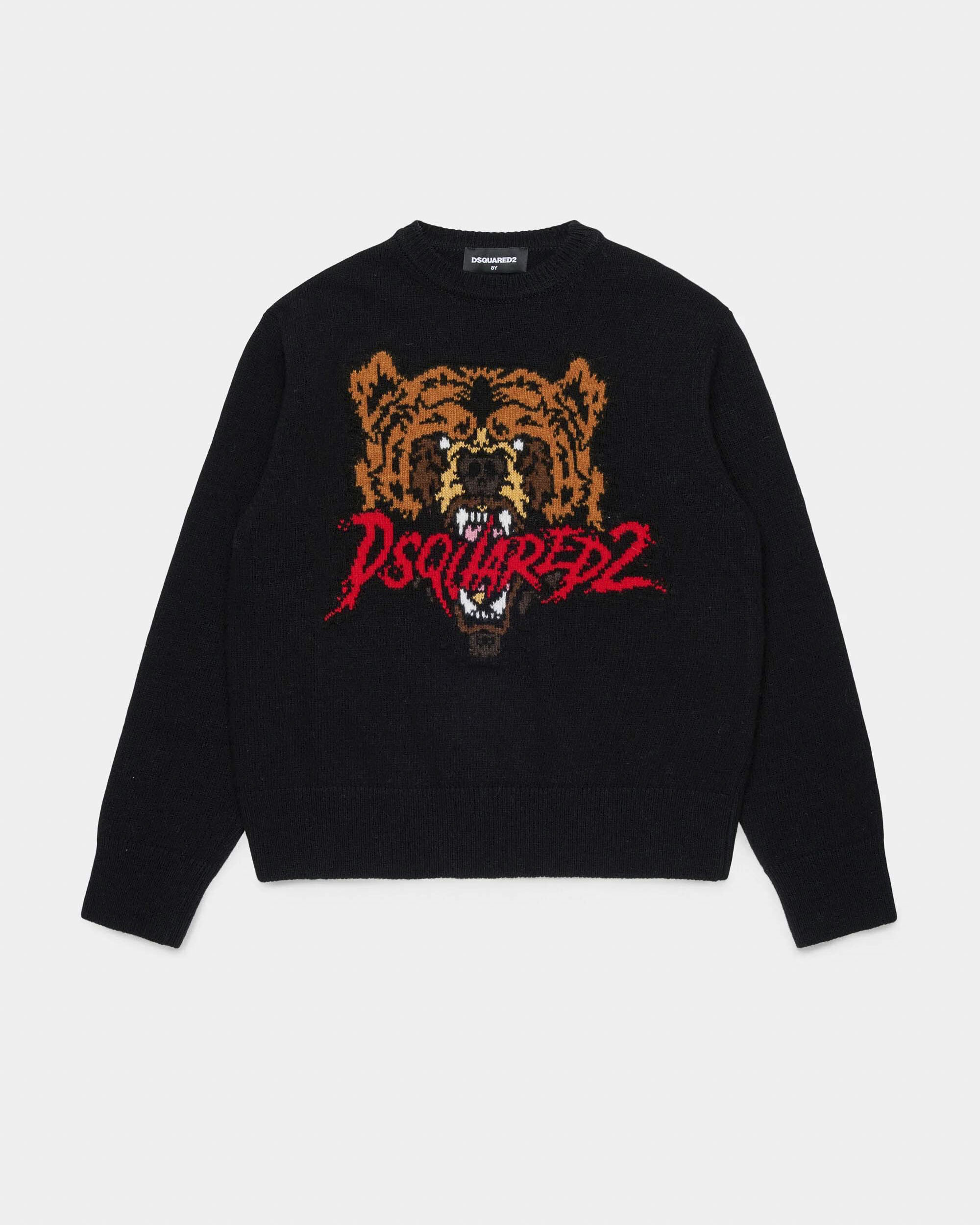 Maglioncino Dsquared2 nero in misto lana con orso tricot