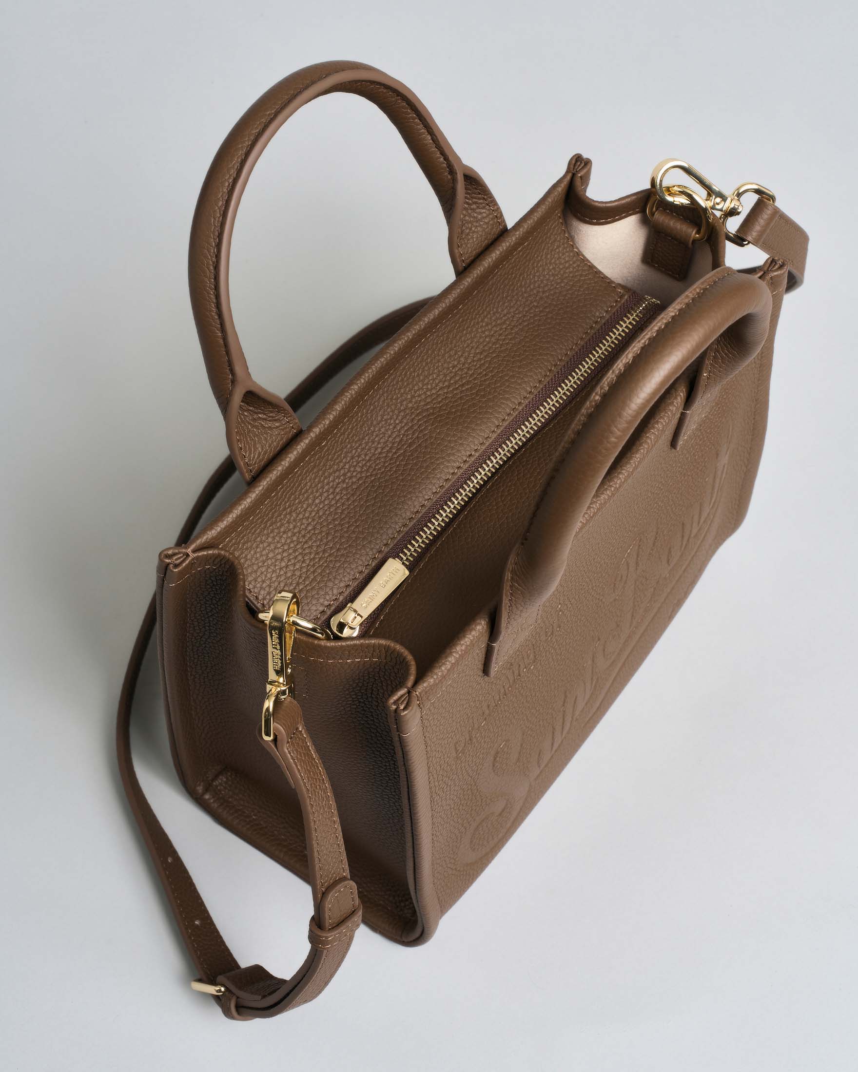 Borsa midi Vanity MC2 Saint Barth marrone in pelle martellata con scritta logo impressa image