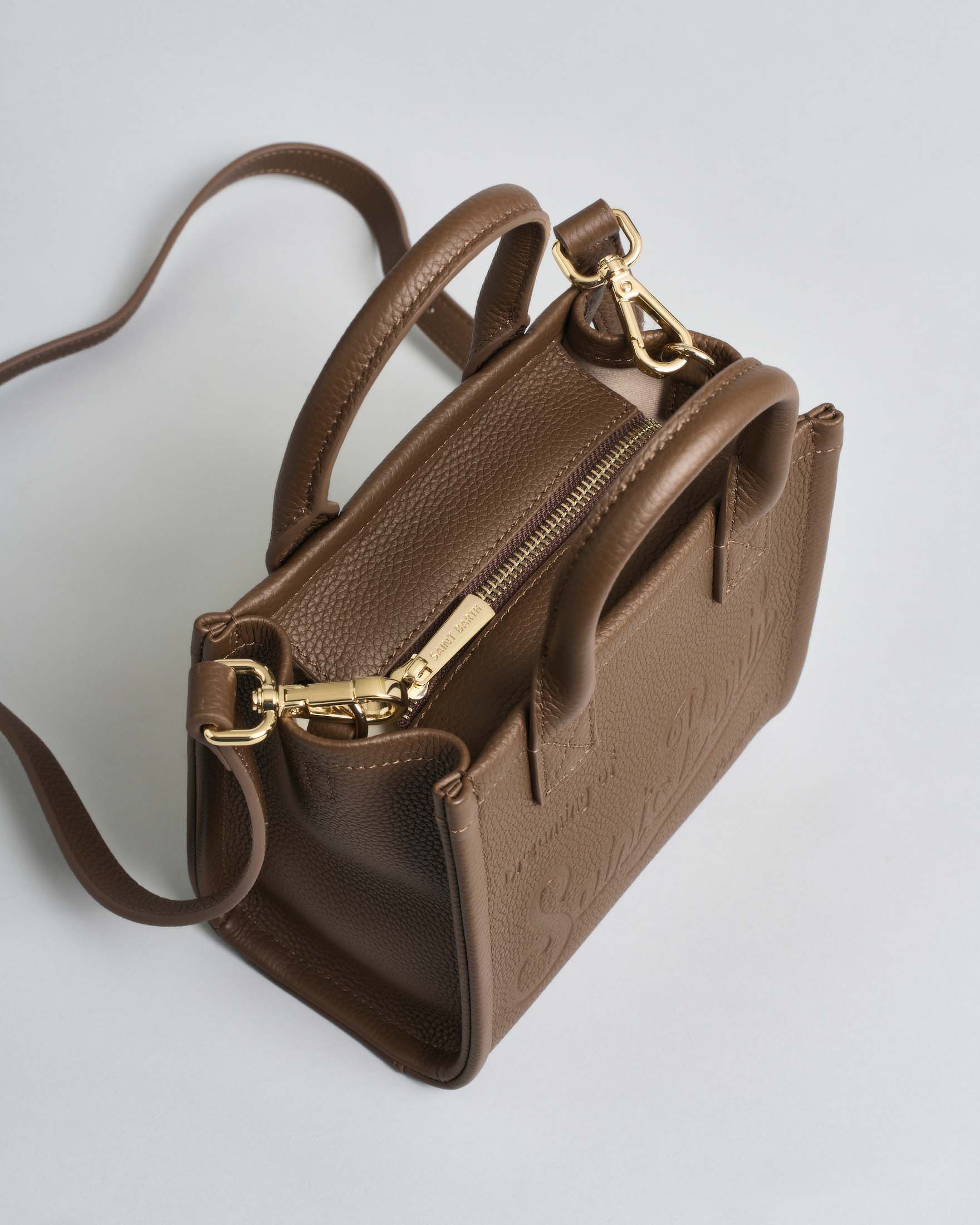 Borsa mini Vanity MC2 Saint Barth marrone in pelle martellata con scritta logo impressa image