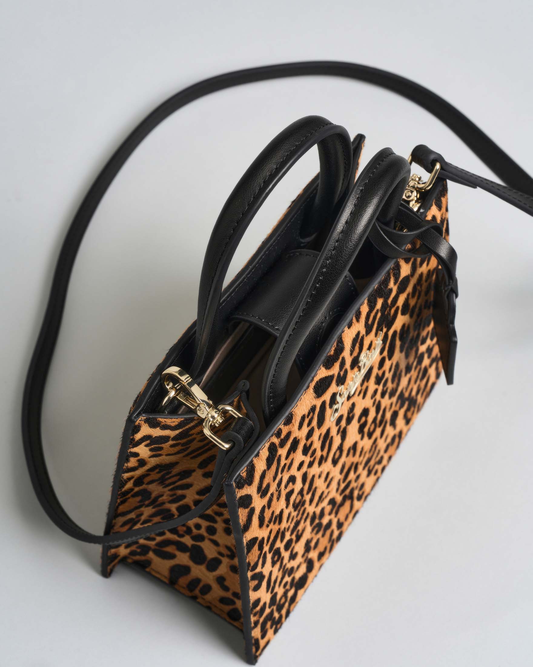 Borsa a mano mini MC2 Saint Barth in cavallino a stampa leoardata con tracolla più lunga rimovibile image