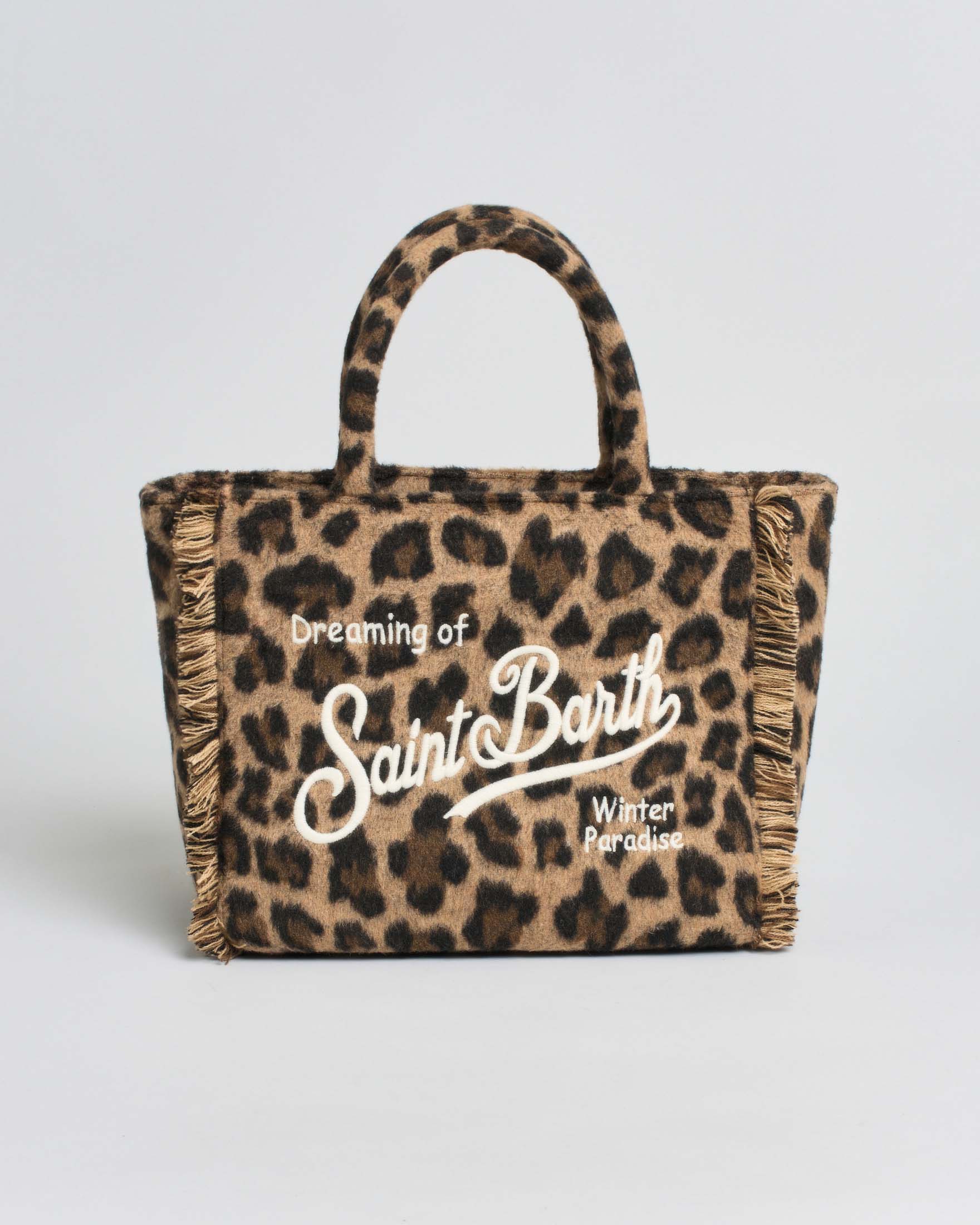 Mini Colette MC2 Saint Barth leopardata in feltro di lana con scritta logo ricamata a contrasto di colore