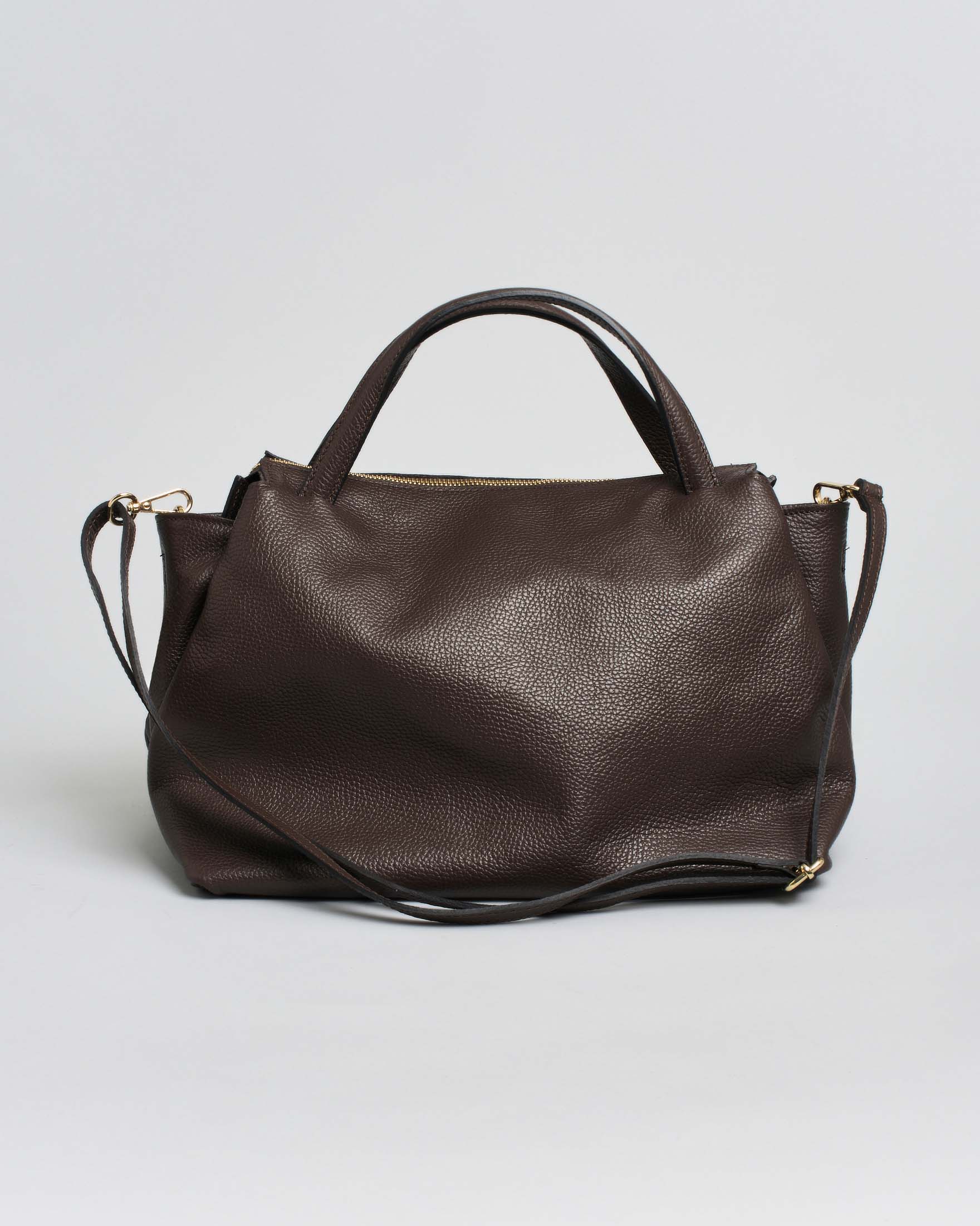 Borsa a man Hlo! in pelle marrone morbida effetto martellato con tracolla più lunga rimovibile