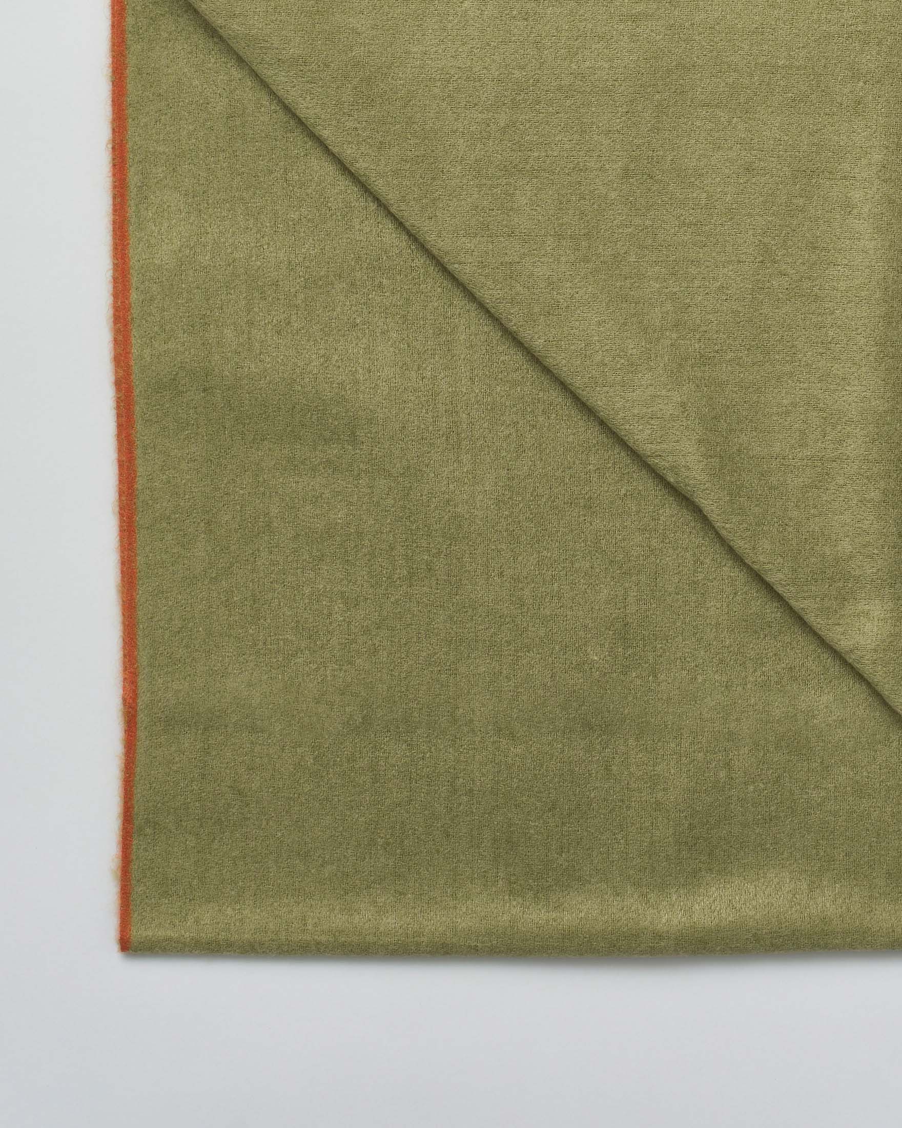 Sciarpa verde Hlo! in misto viscosa con profilo arancione e frangette applicate sul fondo image