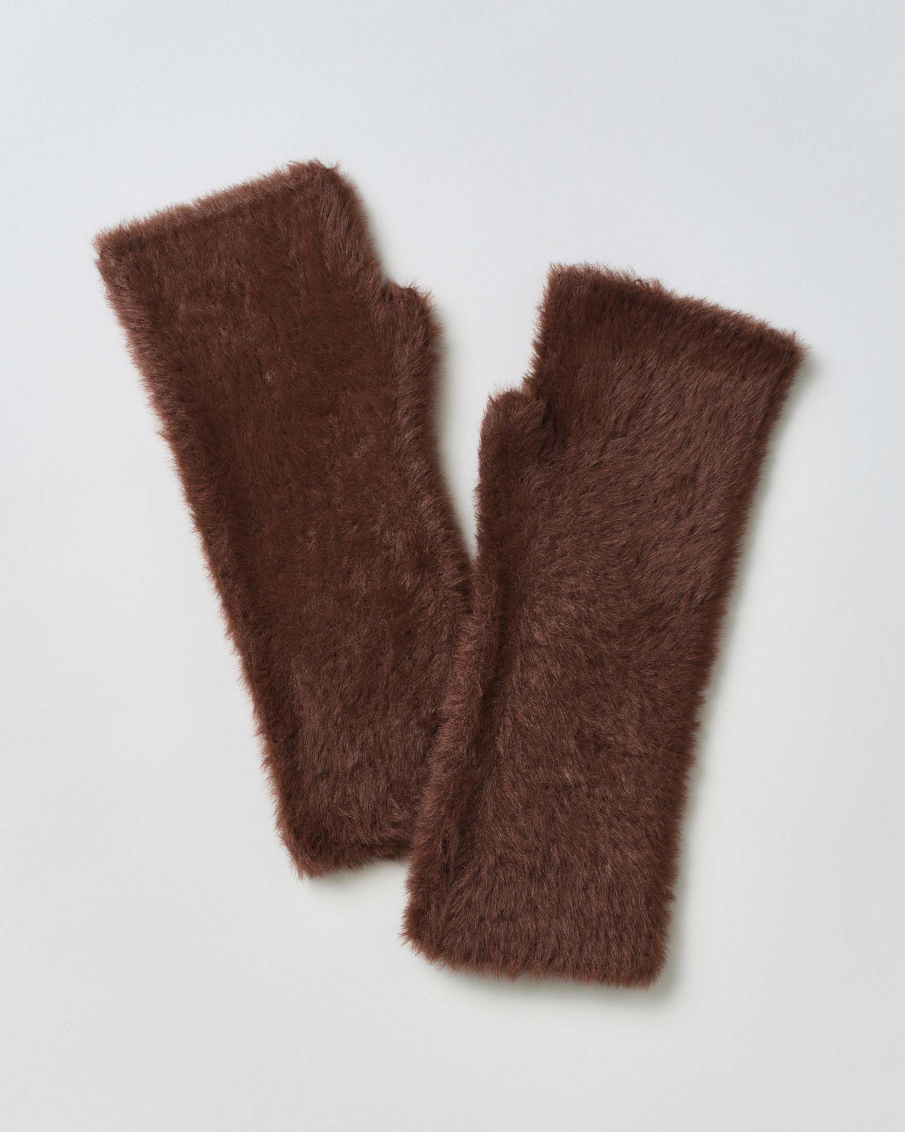 Guanti lunghi marroni Hlo! in tessuto effetto peloso senza dita