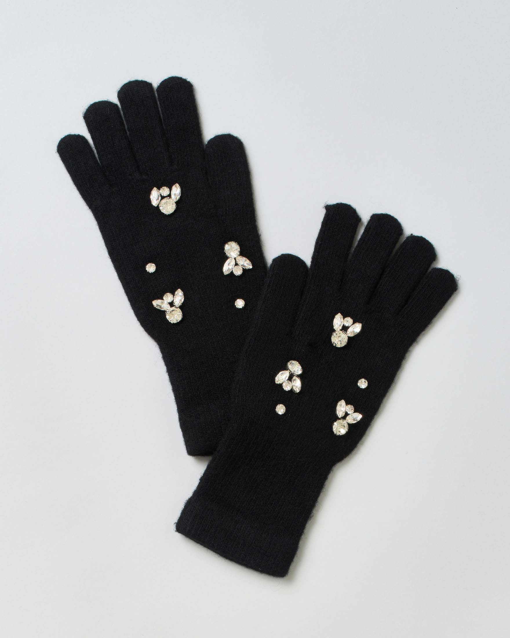 Guanti neri Hlo! in misto lana con strass gioiello applicati sul dorso