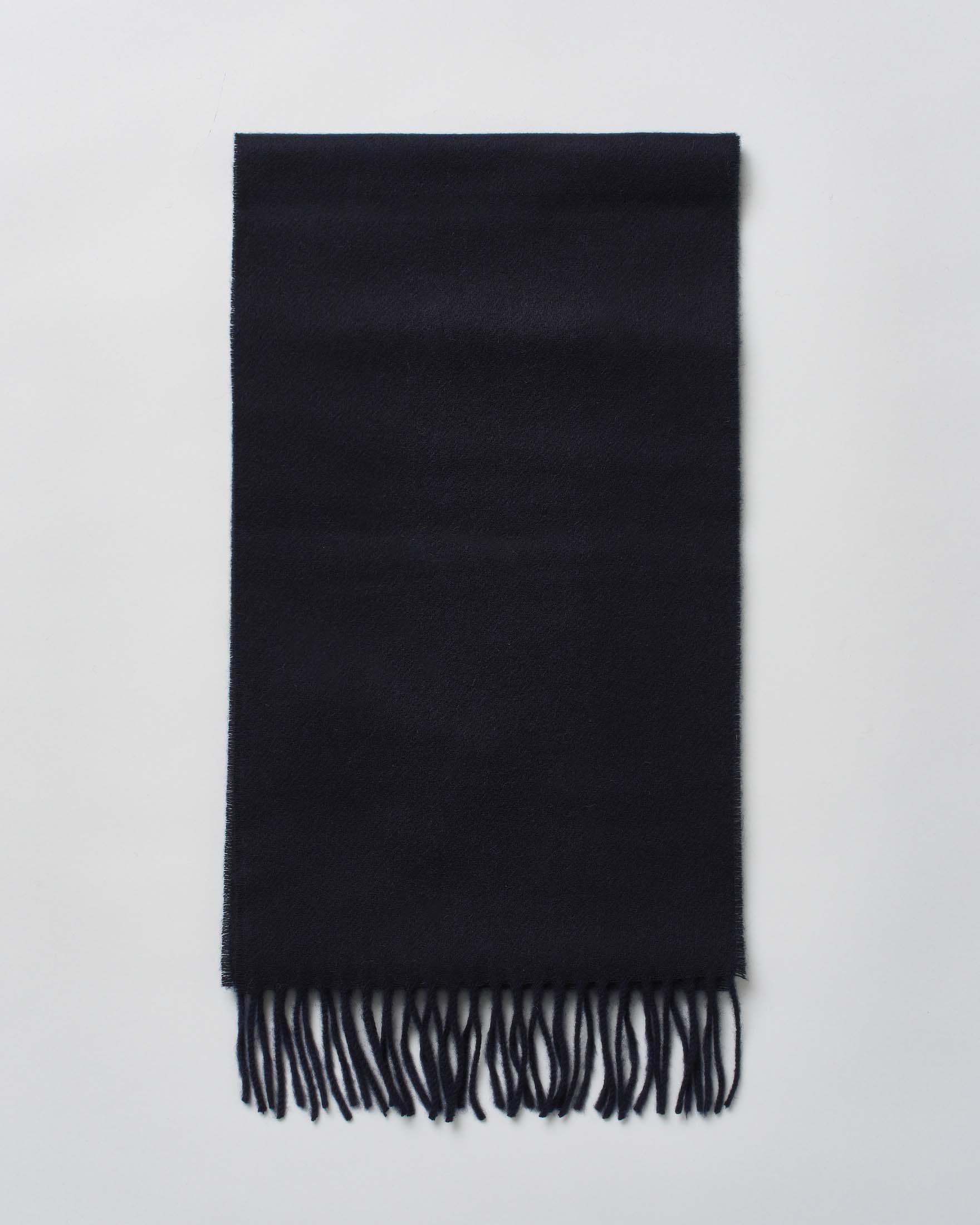 Sciarpa Bronte by Moon blu notte in pura lana merinos rifinita con frange