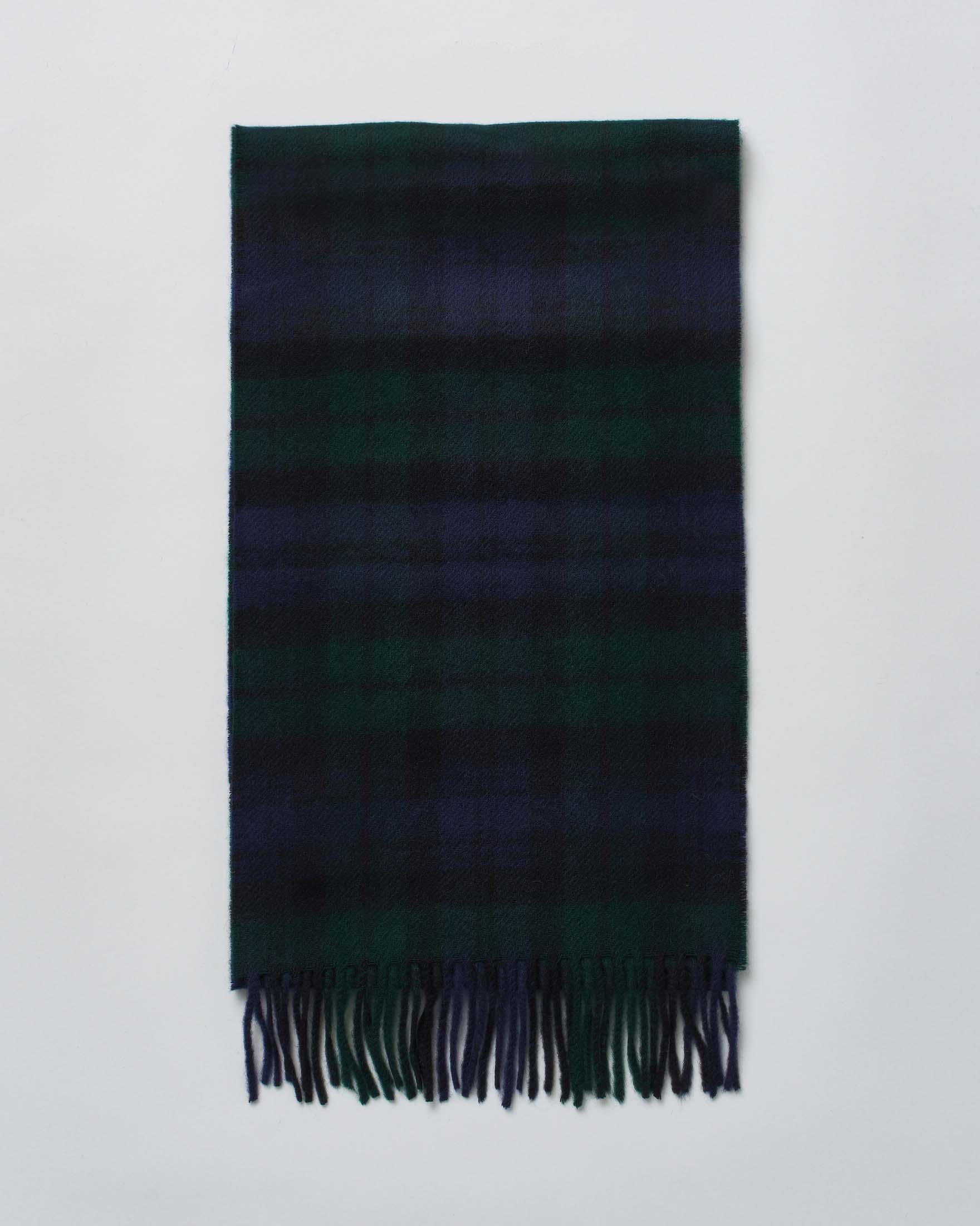 Sciarpa Bronte by Moon in pura lana merinos blackwatch blu e verde rifinita con frange