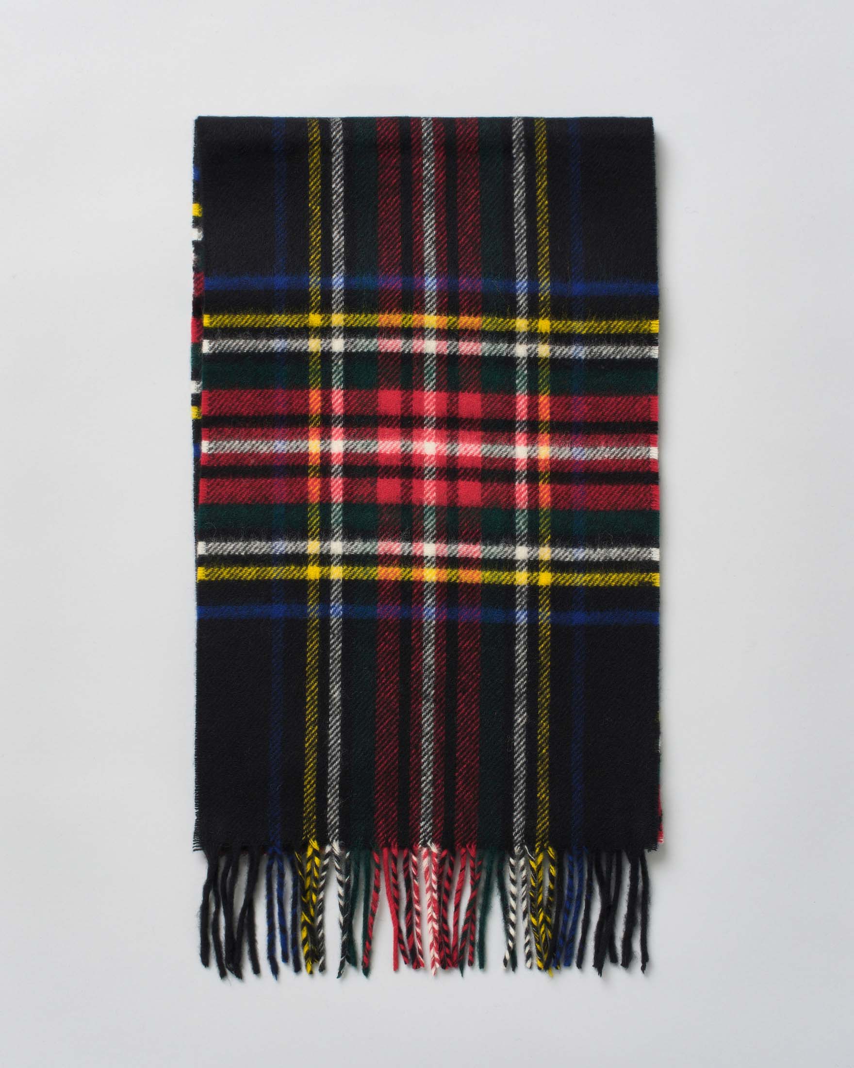Sciarpa Bronte by Moon in pura lana merinos tartan check nera e rossa rifinita con frange