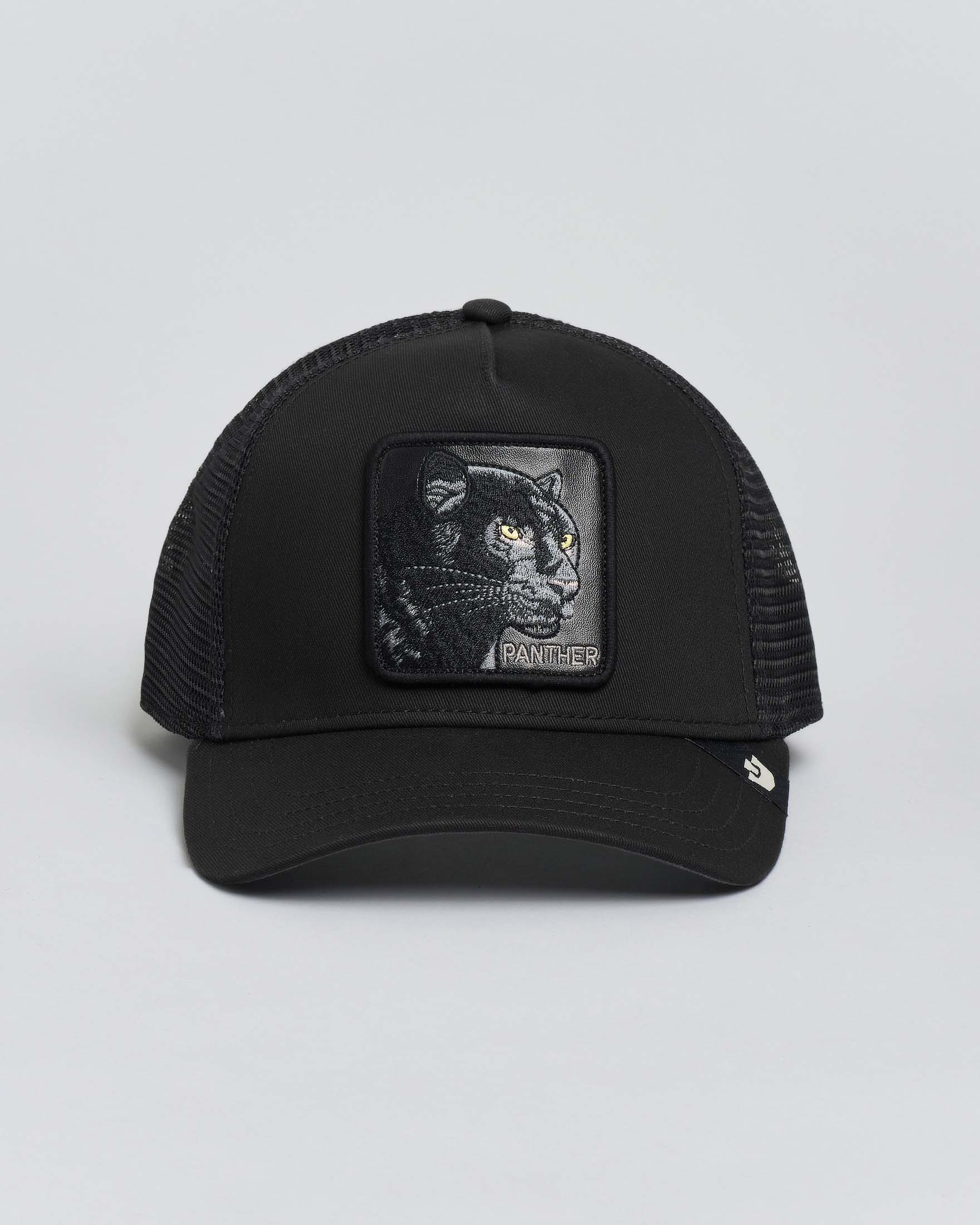 Berretto Goorin Bros trucker Panther nero con patch pantera in similpelle