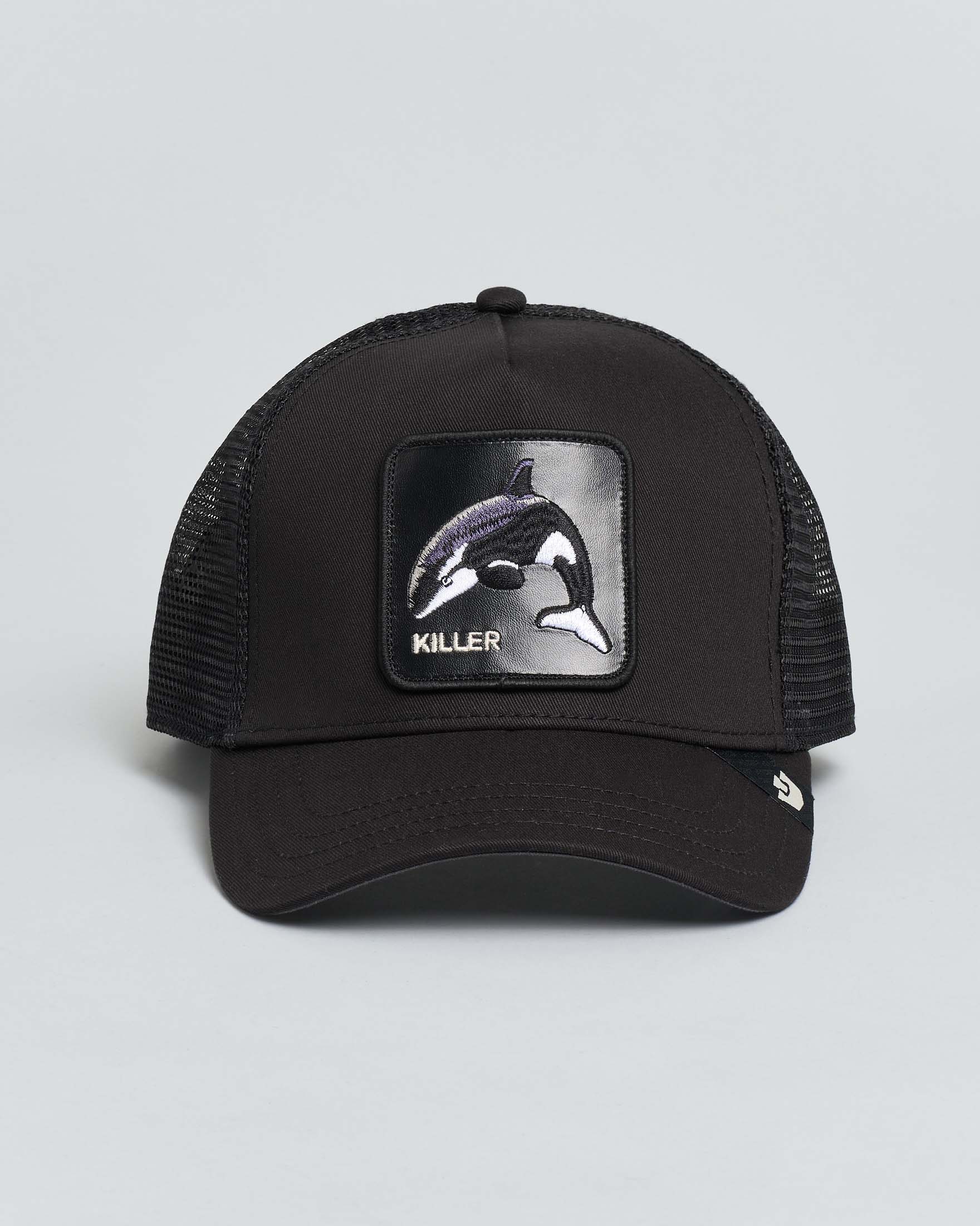 Berretto trucker Killer nero con patch orca in similpelle