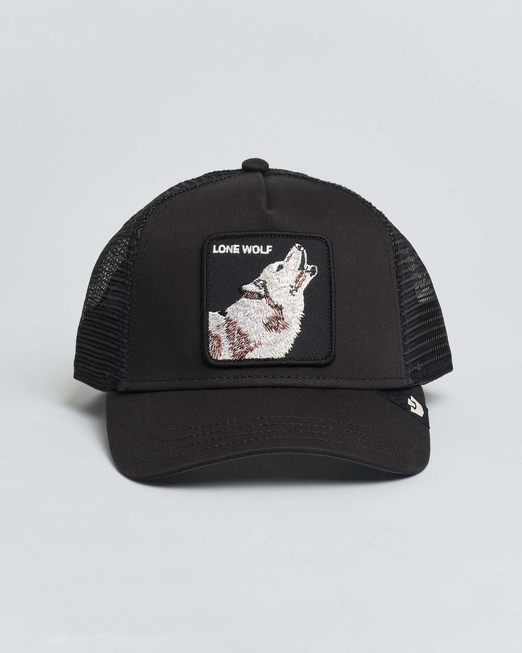 Berretto Goorin Bros trucker Lone Wolf nero con patch lupo