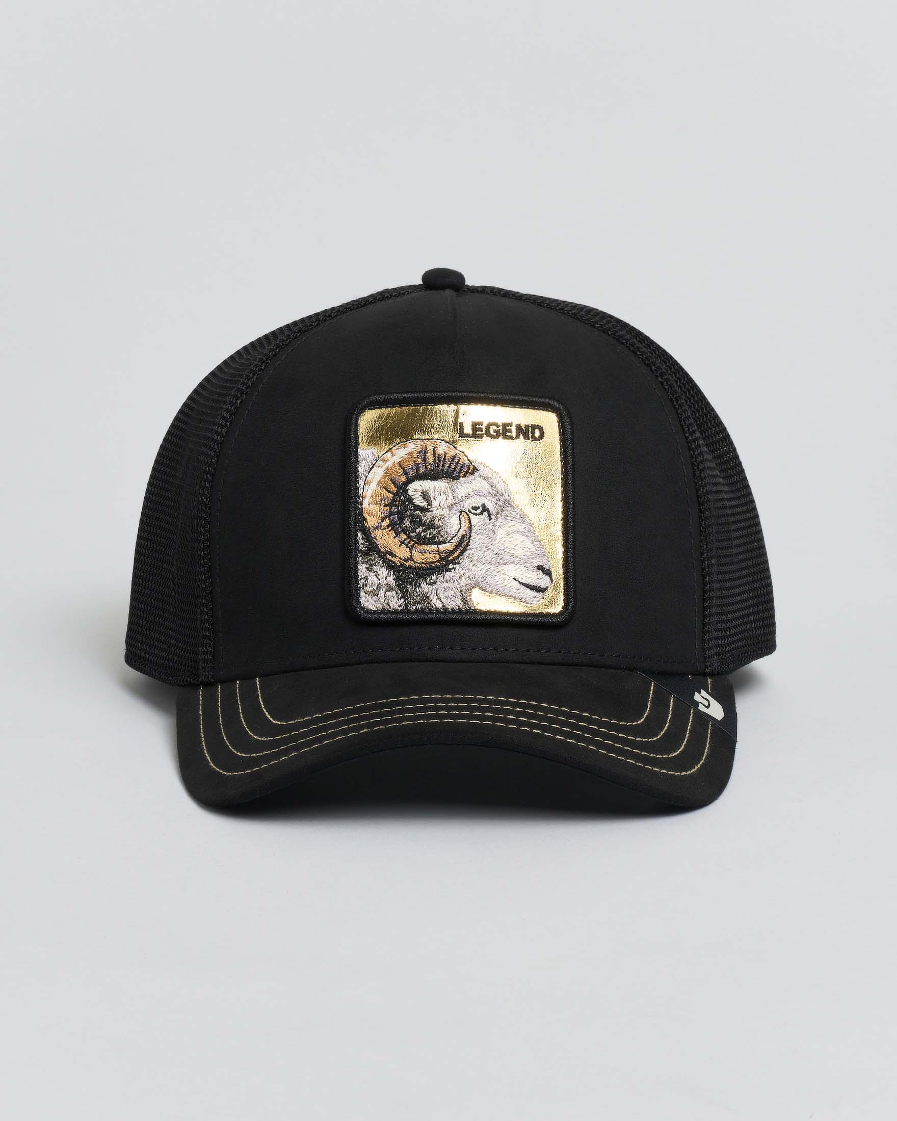 Berretto Goorin Bros trucker Legend nero con patch in similpelle oro