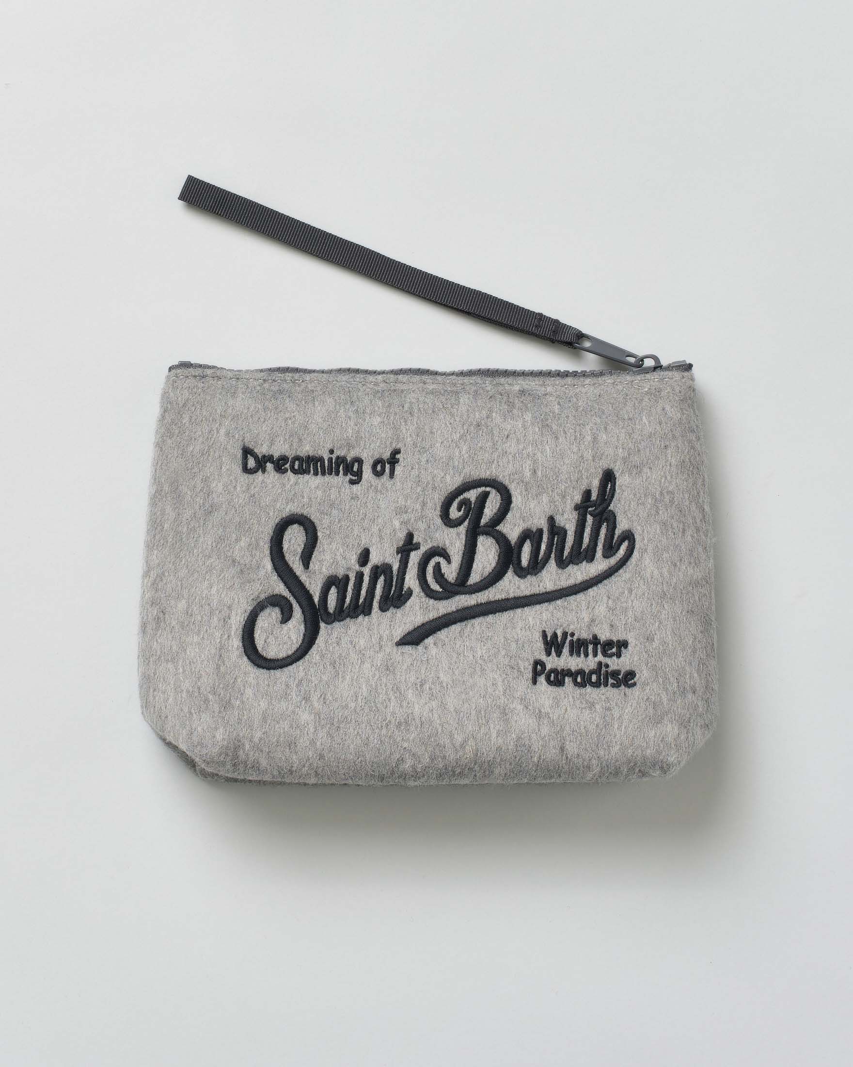 Pochette Aline Felt grigia in misto lana con logo nero ricamato fronte e retro image