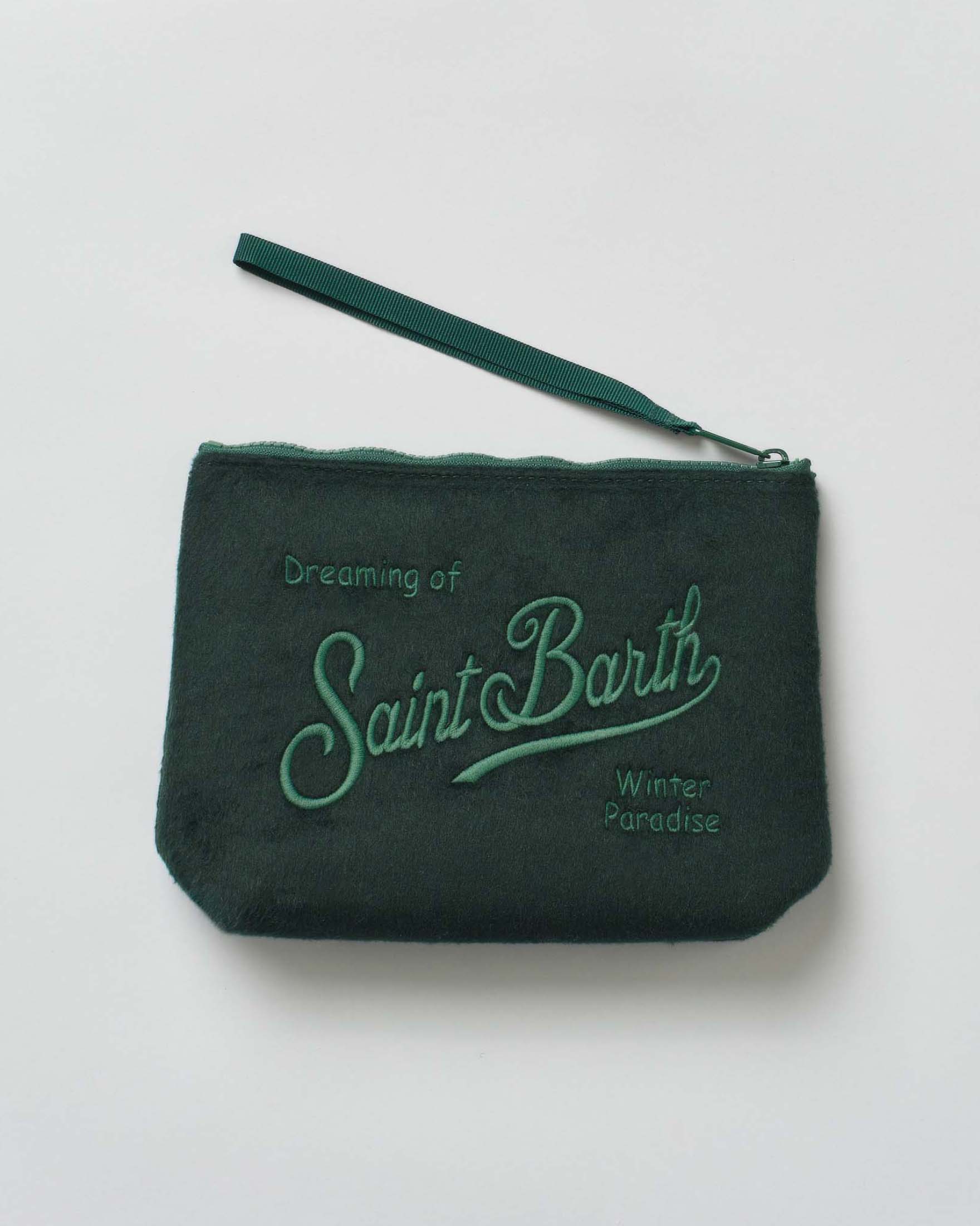 Pochette Aline Felt verde in misto lana con logo ricamato fronte e retro image