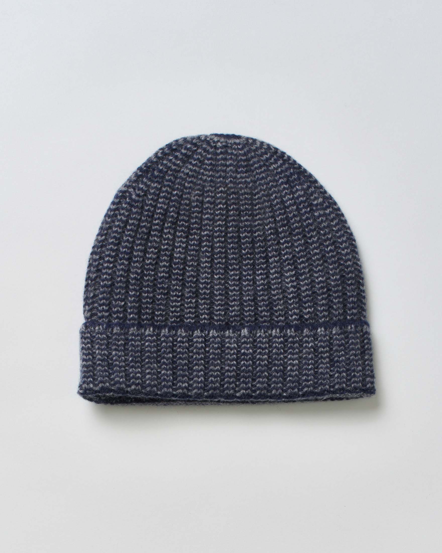 Berretto Santacana blu in misto lana vanisè a coste con risvolto