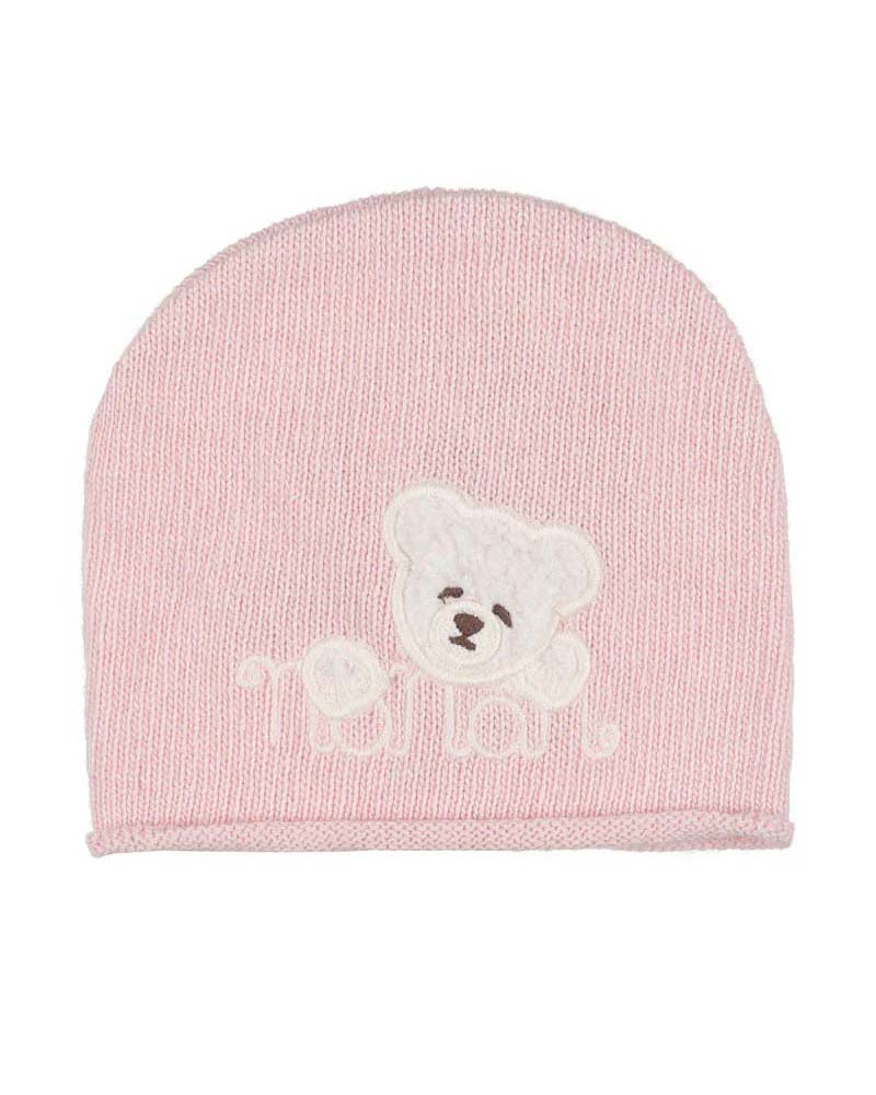 Berretto Nanan rosa in maglia di misto viscosa con orsetto