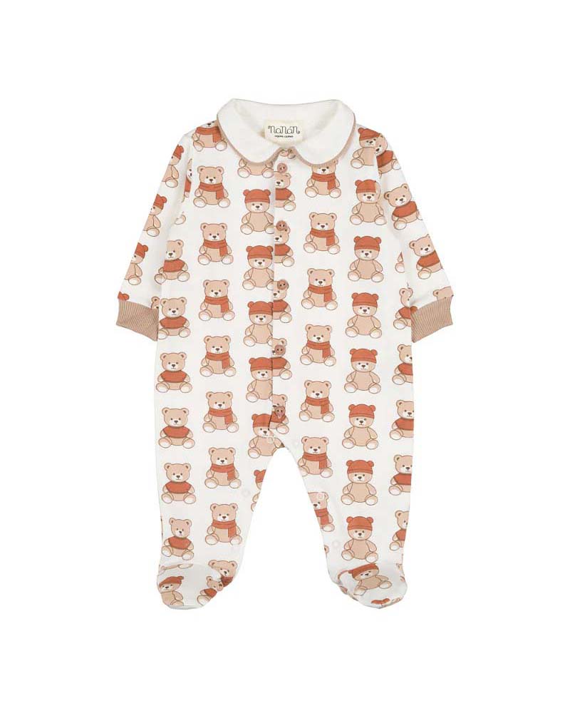 Tutina Nanan bianca in puro cotone con orsetti all over