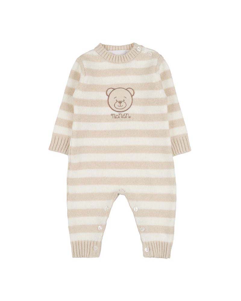 Tutina a righe beige e panna in misto viscosa e lana tricot